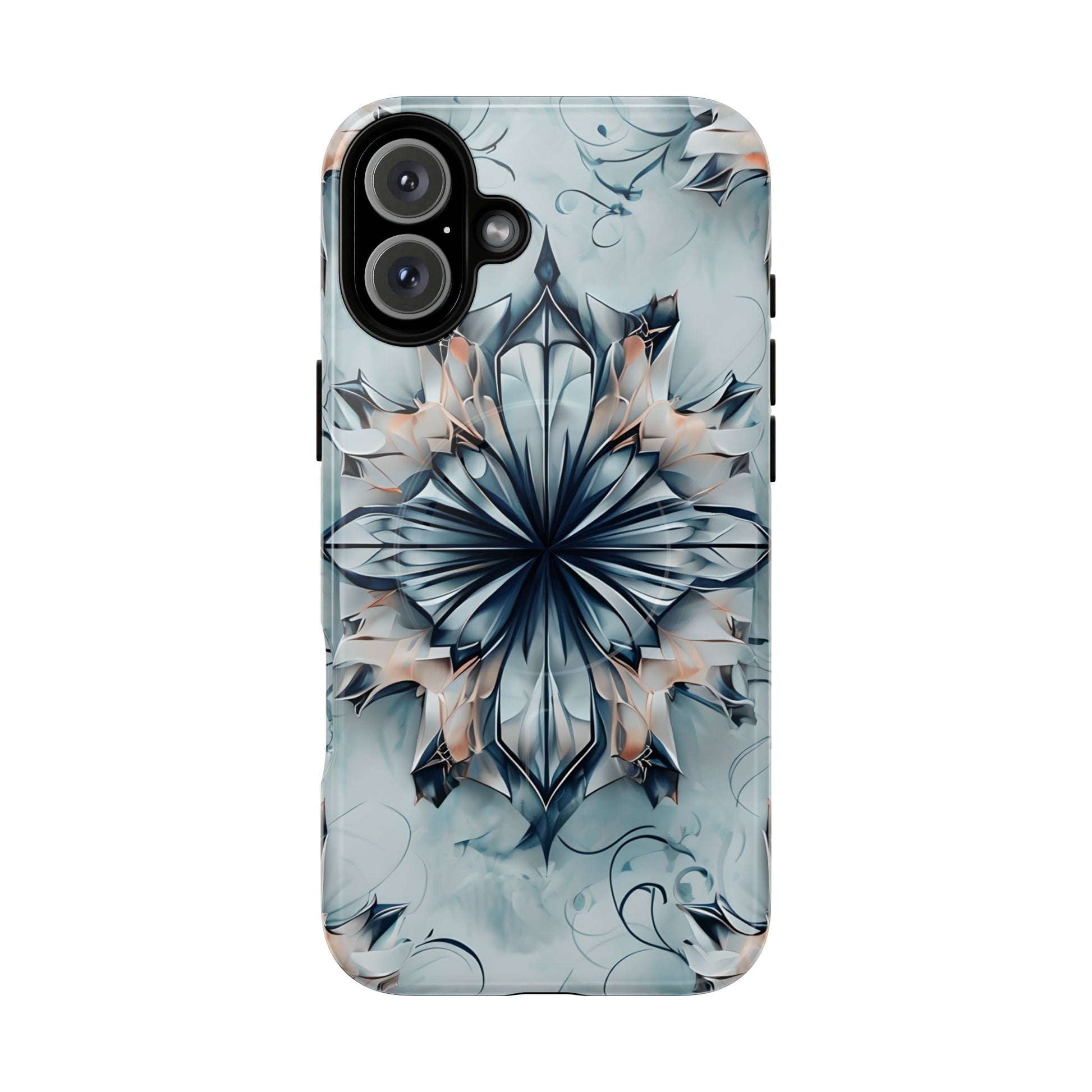 Indigo Mirage - Artistic Kaleidoscope Collection Artistic Floral - iPhone 16 Plus MagSafe Phone Case -Bold Indigo Symmetrical Design