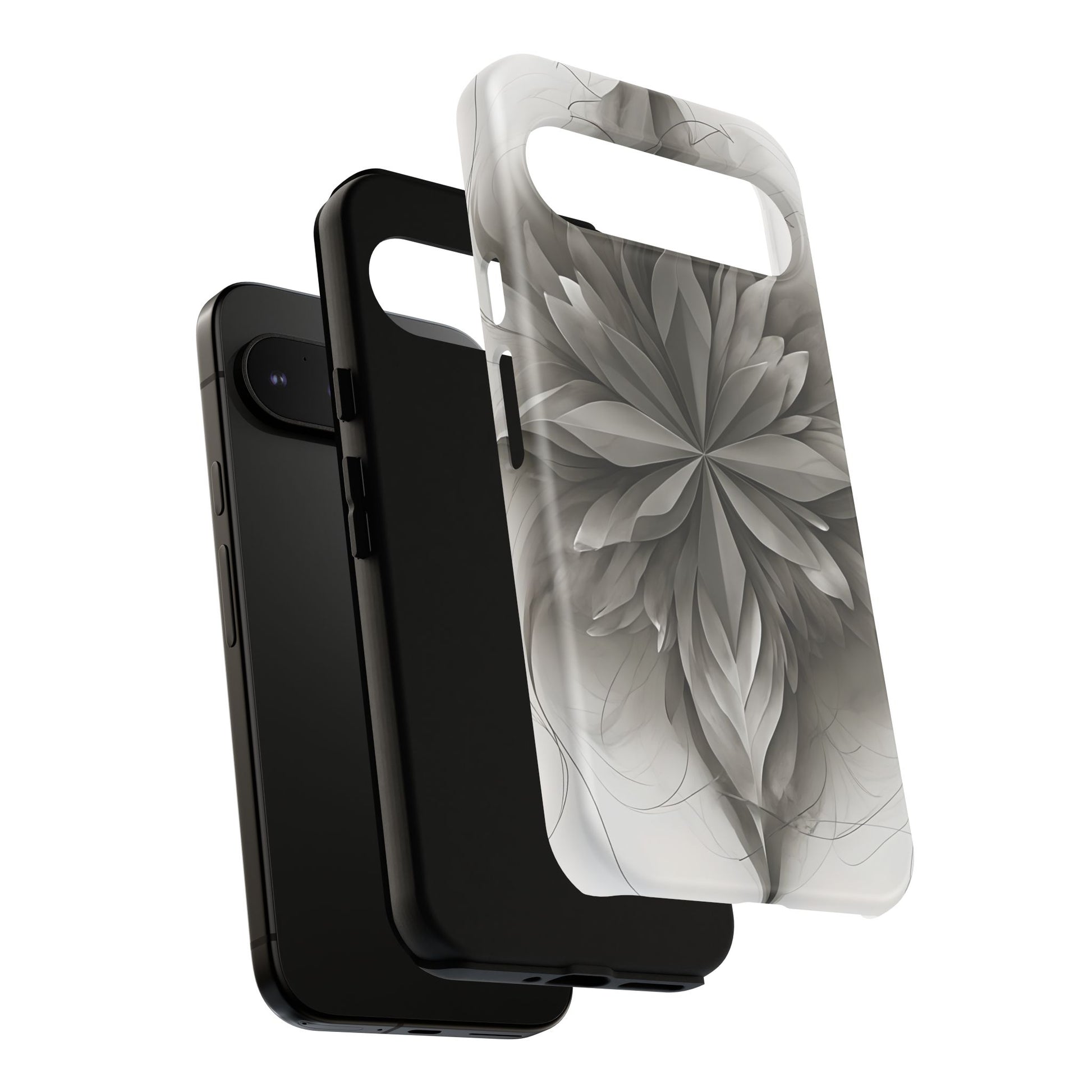 Silver Lotus - Elegant Monochrome Floral Google Pixel 9 Pro XL Tough Phone Case - Modern Lotus Design