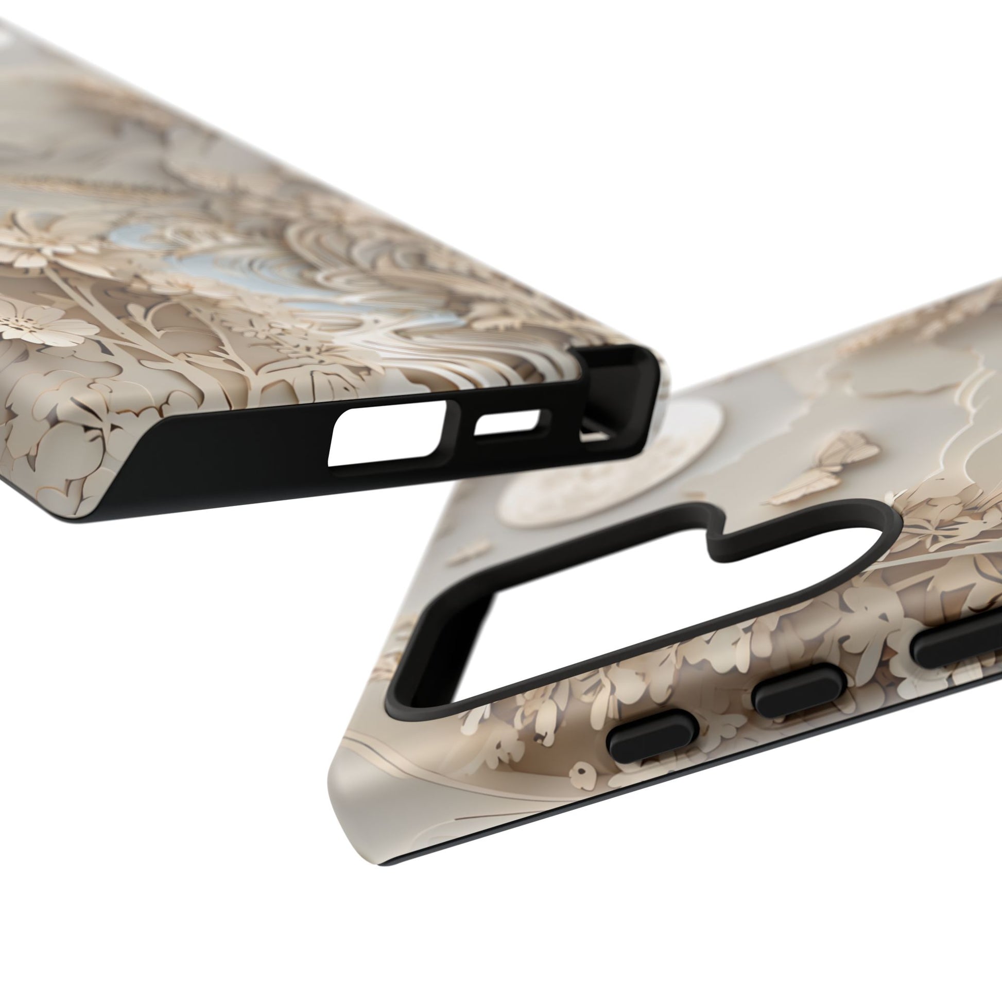 Moonlit Garden - Elegant Neutral Floral Samsung Galaxy S24 Ultra Tough Phone Case - Painterly Botanical & Moon Design