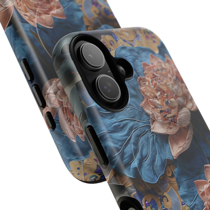 Peony Midnight Tapestry - iPhone Case- MagSafe Compatible - Elegant Blue & Blush Artful Phone Cover