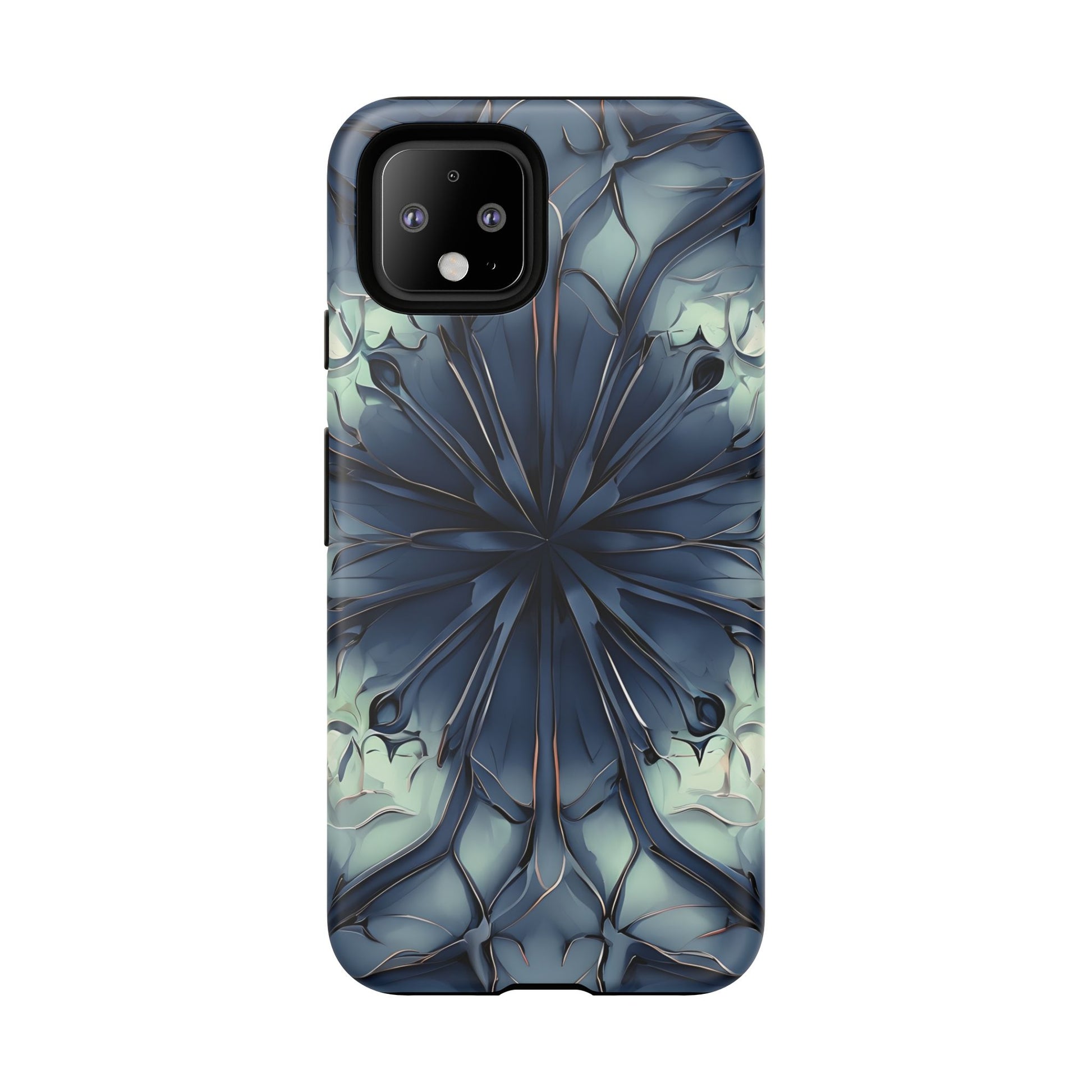 Indigo Mosaic - Artistic Kaleidoscope Collection Artistic Floral - Google Pixel 4 Tough Phone Case - Bold Blue Symmetrical Design