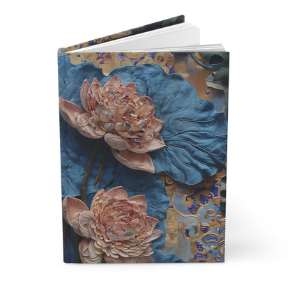 Peony Midnight Tapestry hardcover journal showing layered peony floral artwork on the cover