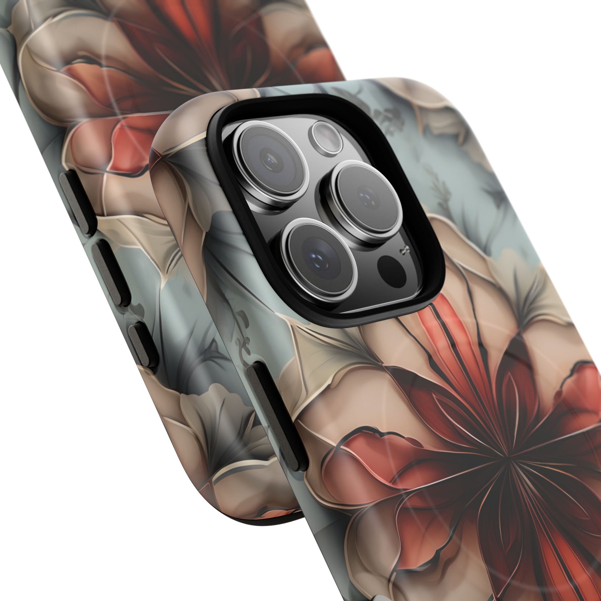 Ember Bloom - Kaleidoscope Collection Artistic Floral iPhone 16 Pro MagSafe Phone Case - Fiery Symmetrical Design
