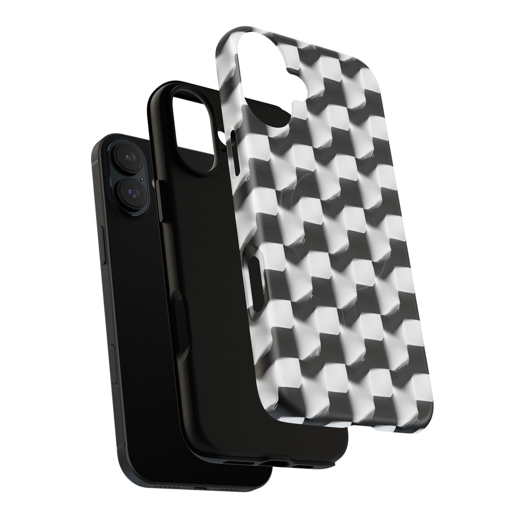 Monochrome Grid - iPhone 16 Plus MagSafe Phone Case - Bold, Modern Black & White Design
