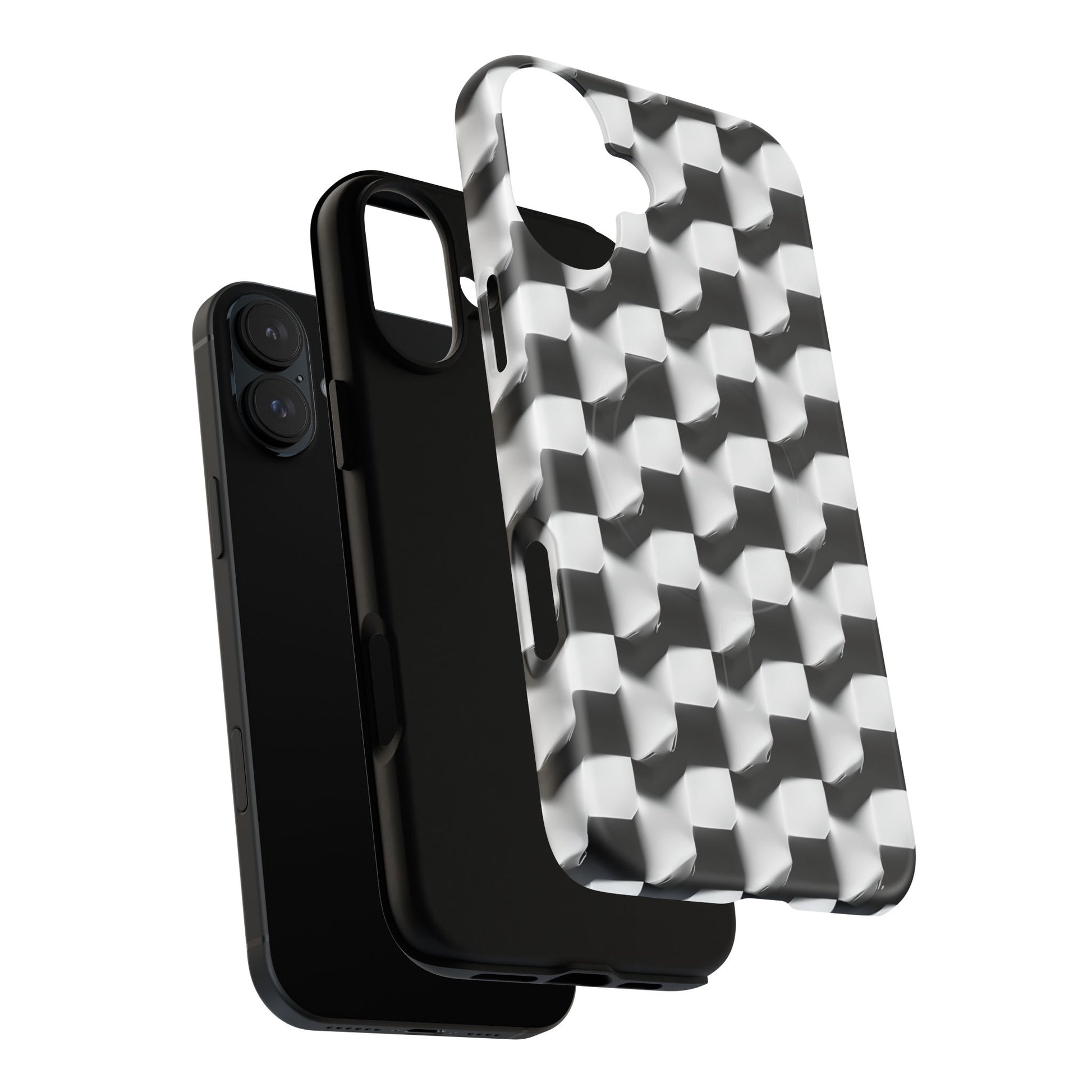 Monochrome Grid - iPhone 16 Plus MagSafe Phone Case - Bold, Modern Black & White Design