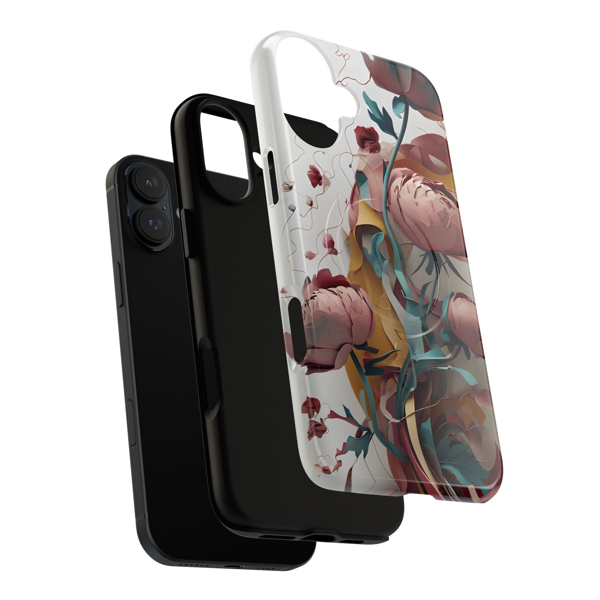 Blushing Peony Veil - Elegant Painterly Floral iPhone 16 Plus MagSafe Phone Case - Soft Blush & Teal Peony Design
