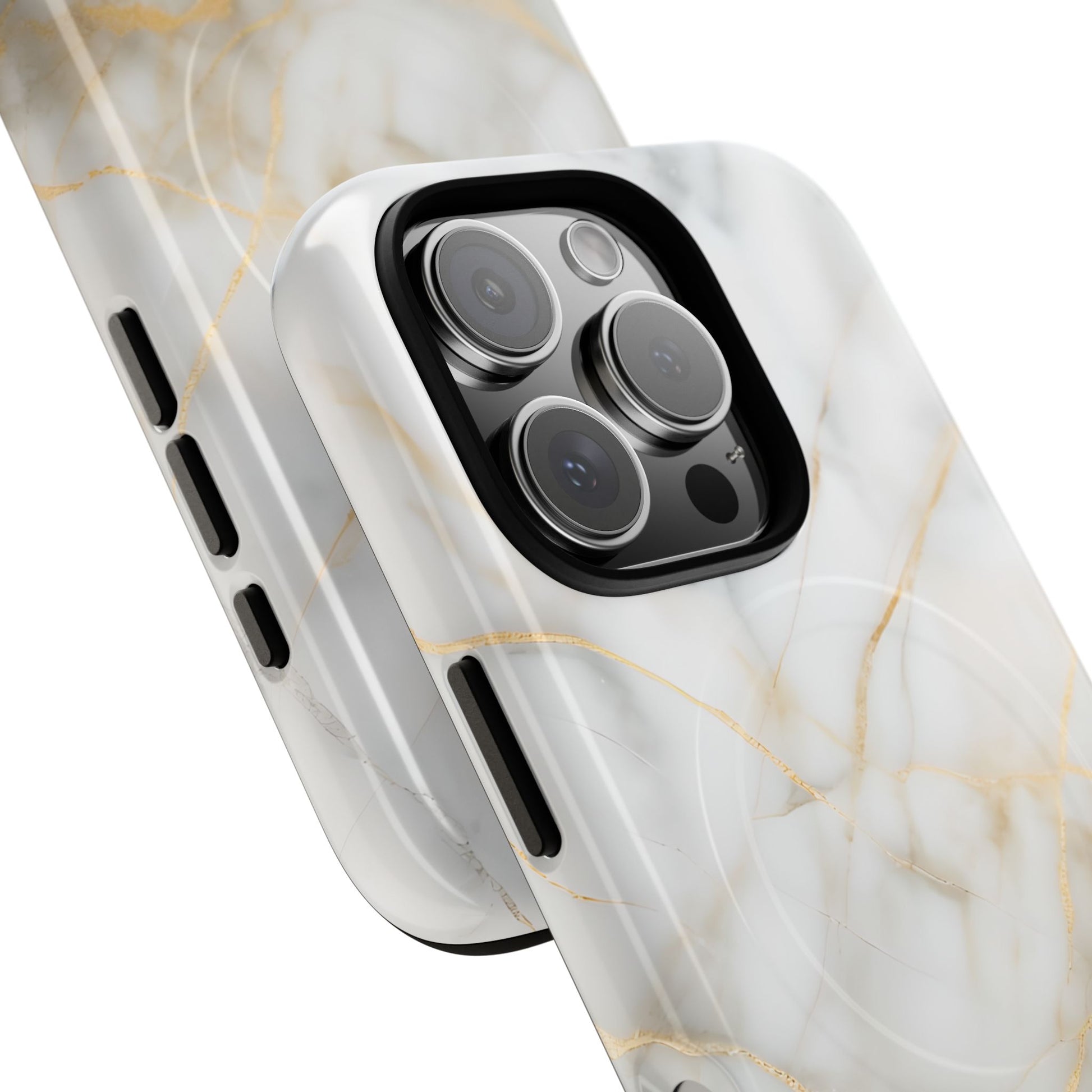 Golden Vein iPhone 16 Pro MagSafe Phone Case -White Neutral Marble Design