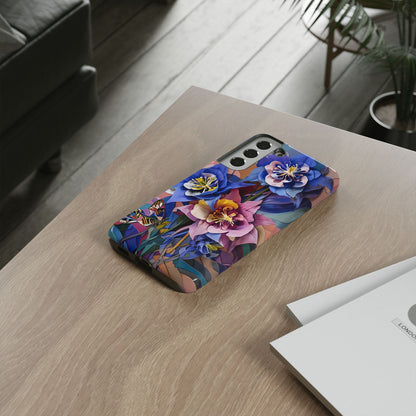 Blue Columbine Carnivale - Artistic Floral & Butterfly Samsung Ultra Tough Phone Case - Vibrant Botanical Design