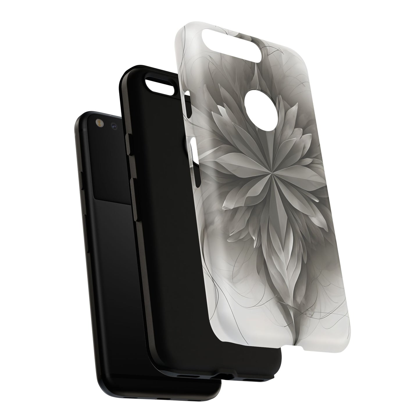Silver Lotus - Elegant Monochrome Floral Google Pixel Tough Phone Case - Modern Lotus Design
