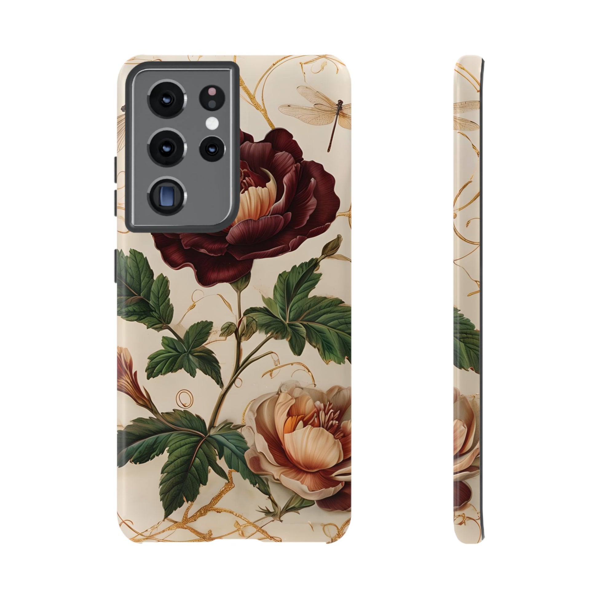 Vintage Burgundy Rose - Elegant Floral Samsung Galaxy S21 Ultra Phone Case - Classic Painterly Rose Design