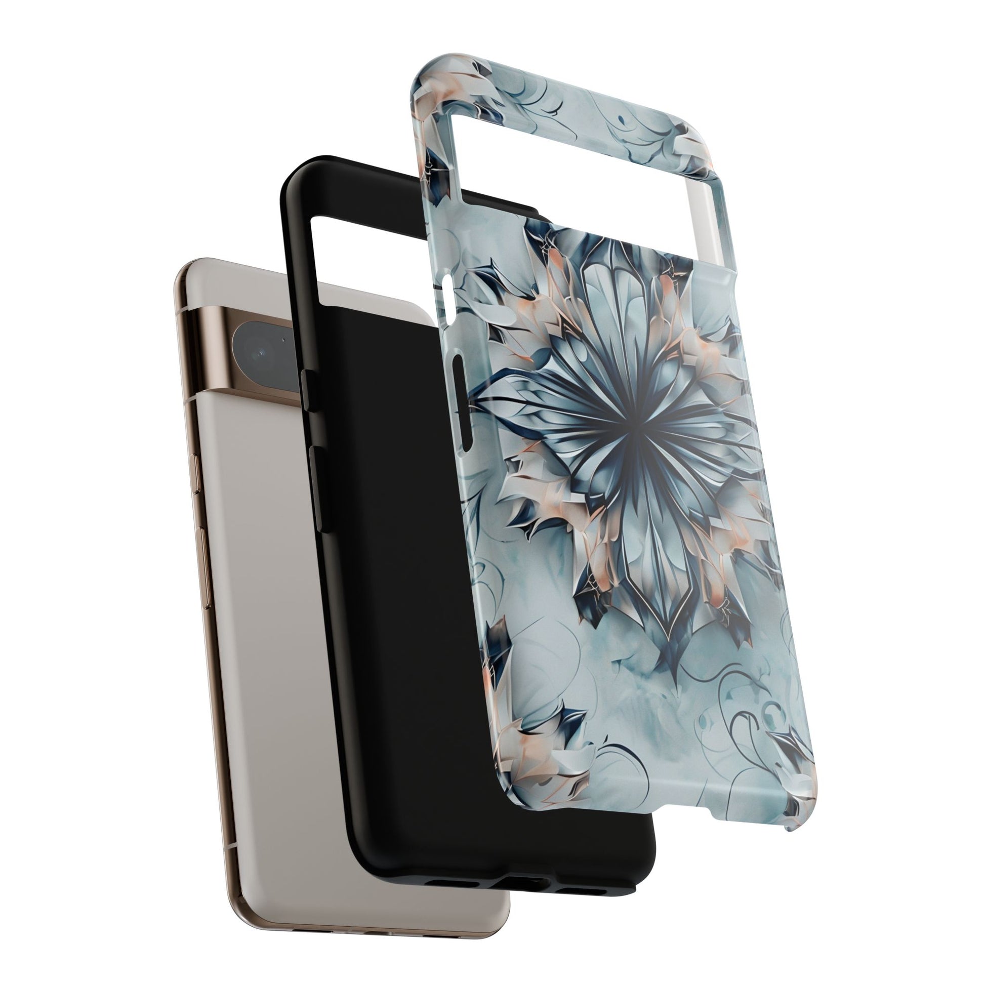 Indigo Mirage - Artistic Kaleidoscope Collection Artistic Floral - Google Pixel 8 Pro Tough Phone Case - Bold Indigo Symmetrical Design
