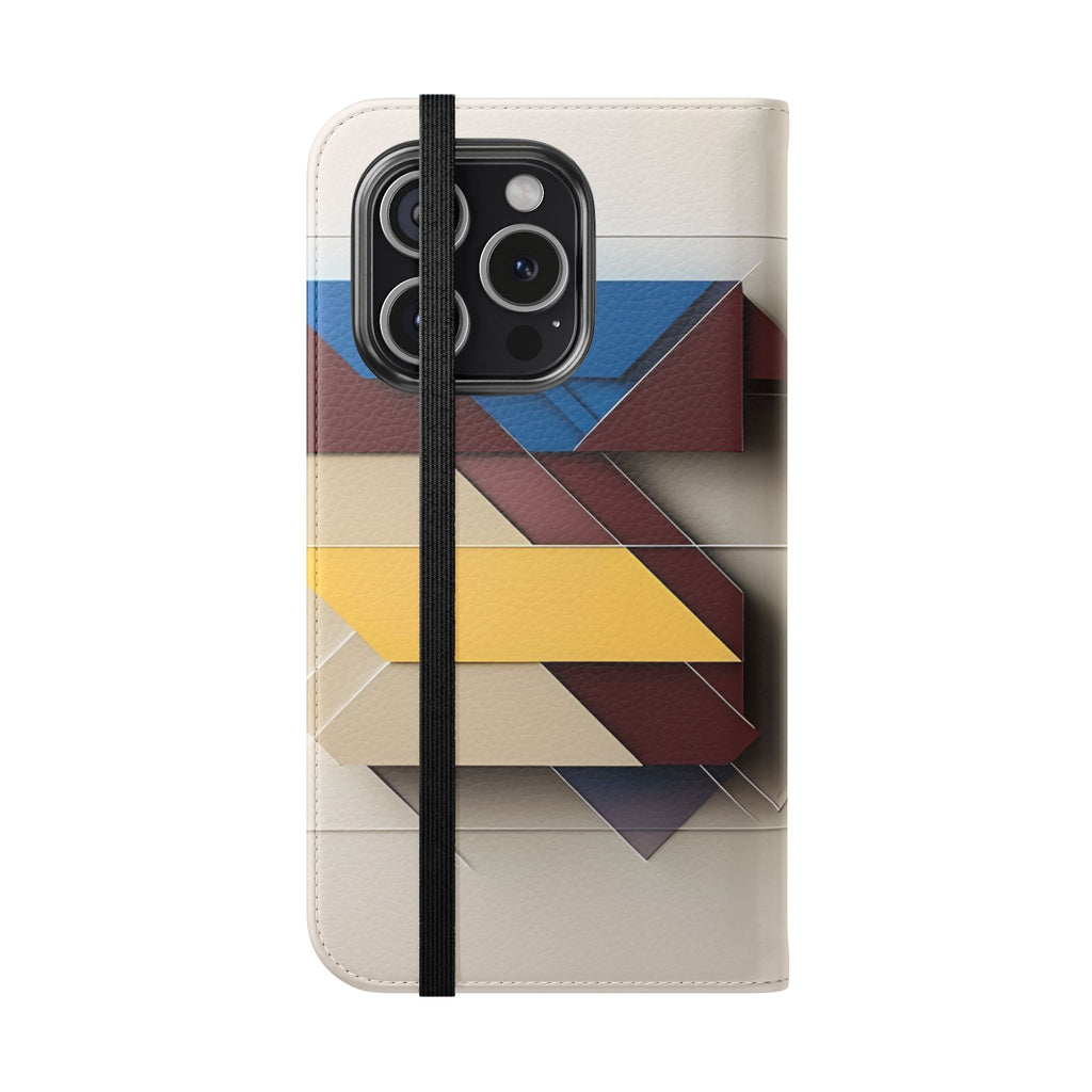 Chromatic Construct Wallet Phone Case - Modern Primary Color Design - Flip Cover for iPhone 15 Pro