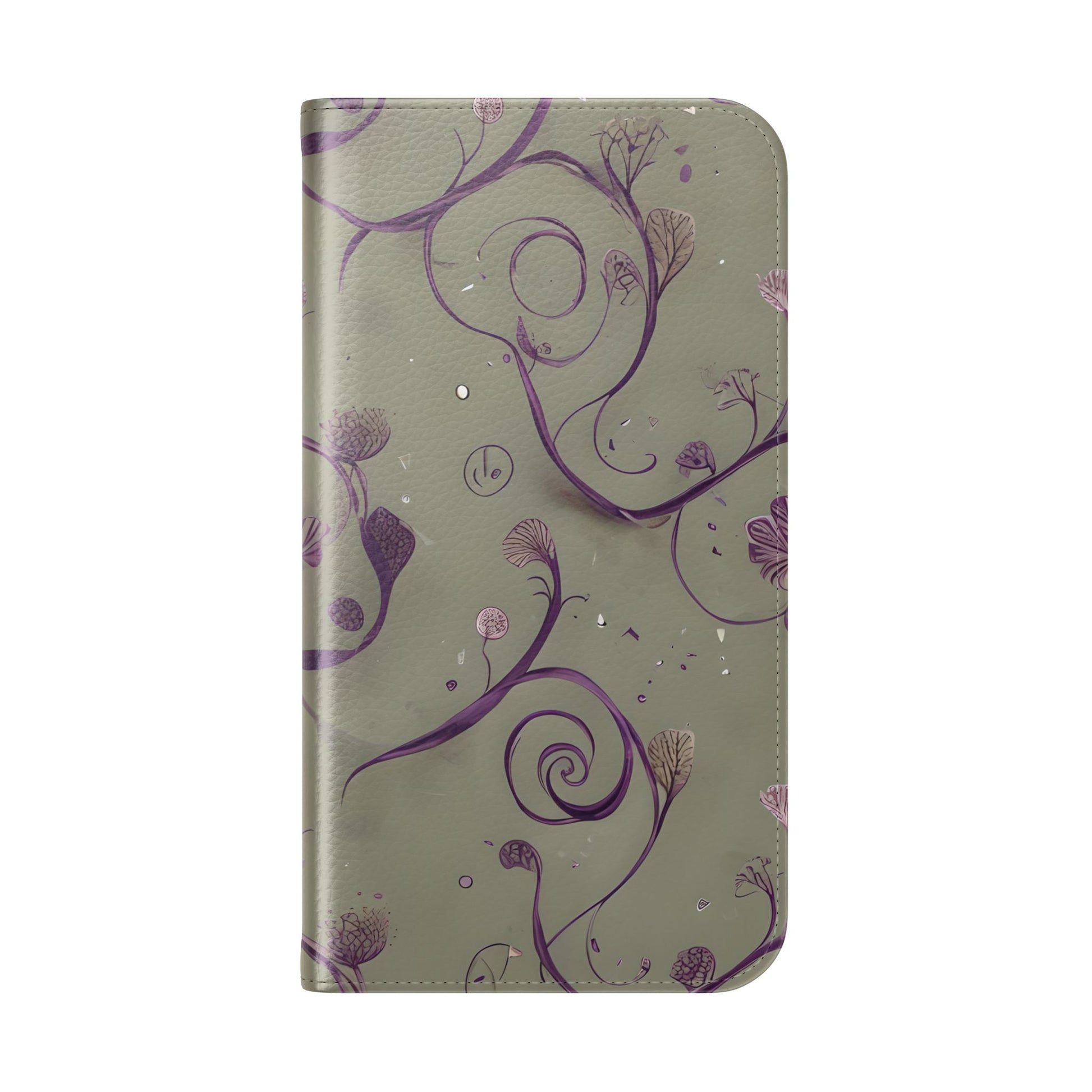 Twilight Thistle Bloom Wallet Phone Case - Elegant Purple Floral Vine Flip Cover for iPhone 16