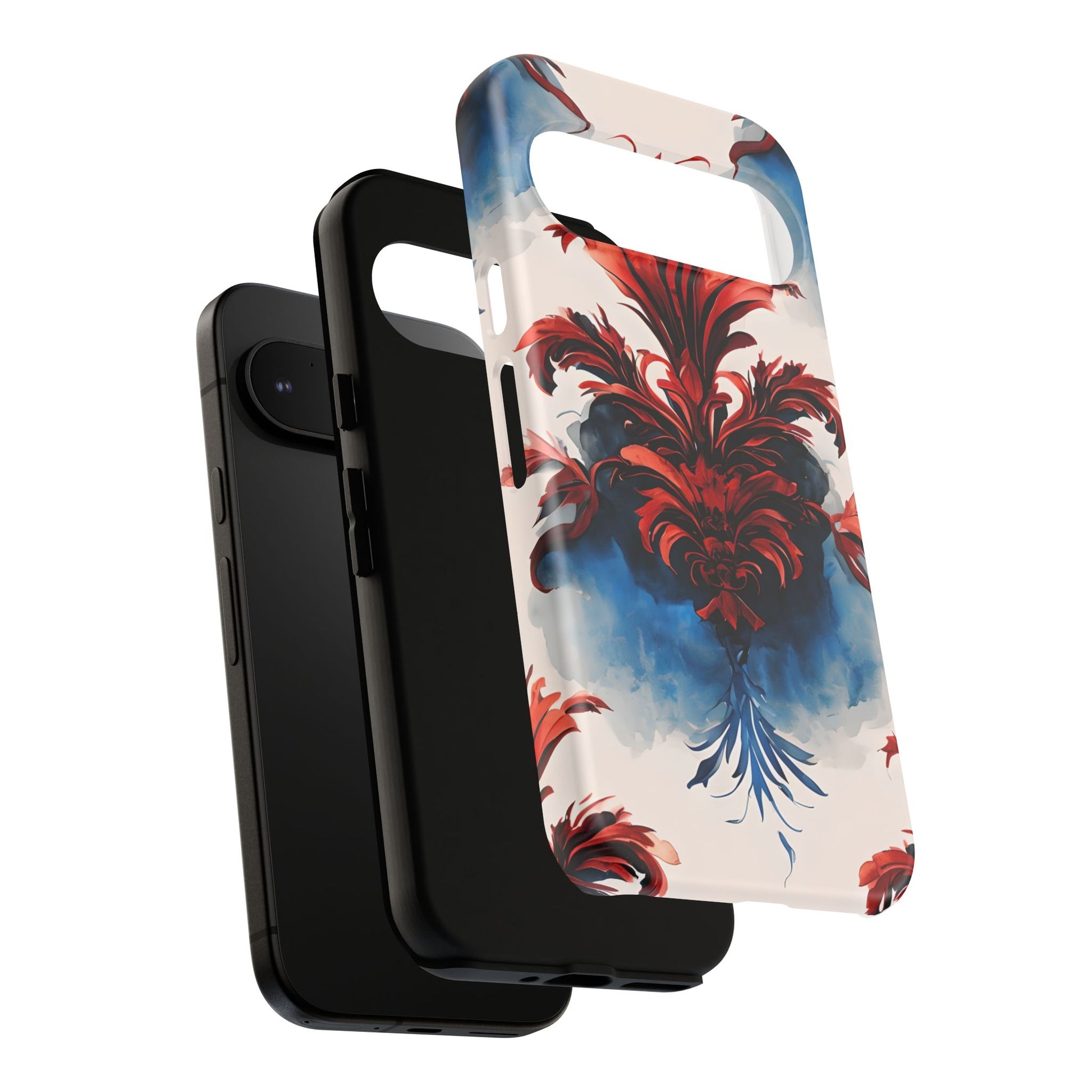 Crimson Plume - Bold Artistic Feather Google Pixel 9 Tough Phone Case - Dramatic Red & Blue Design