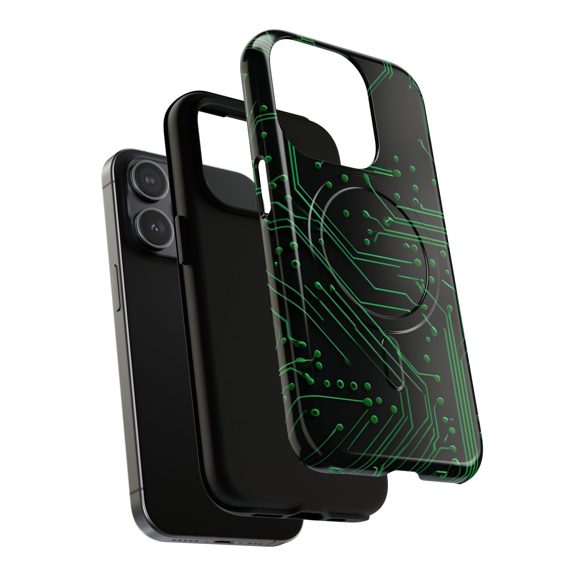 Green Circuit Grid iPhone 15 Pro MagSafe Compatible case- Tech-Inspired Shockproof Cover