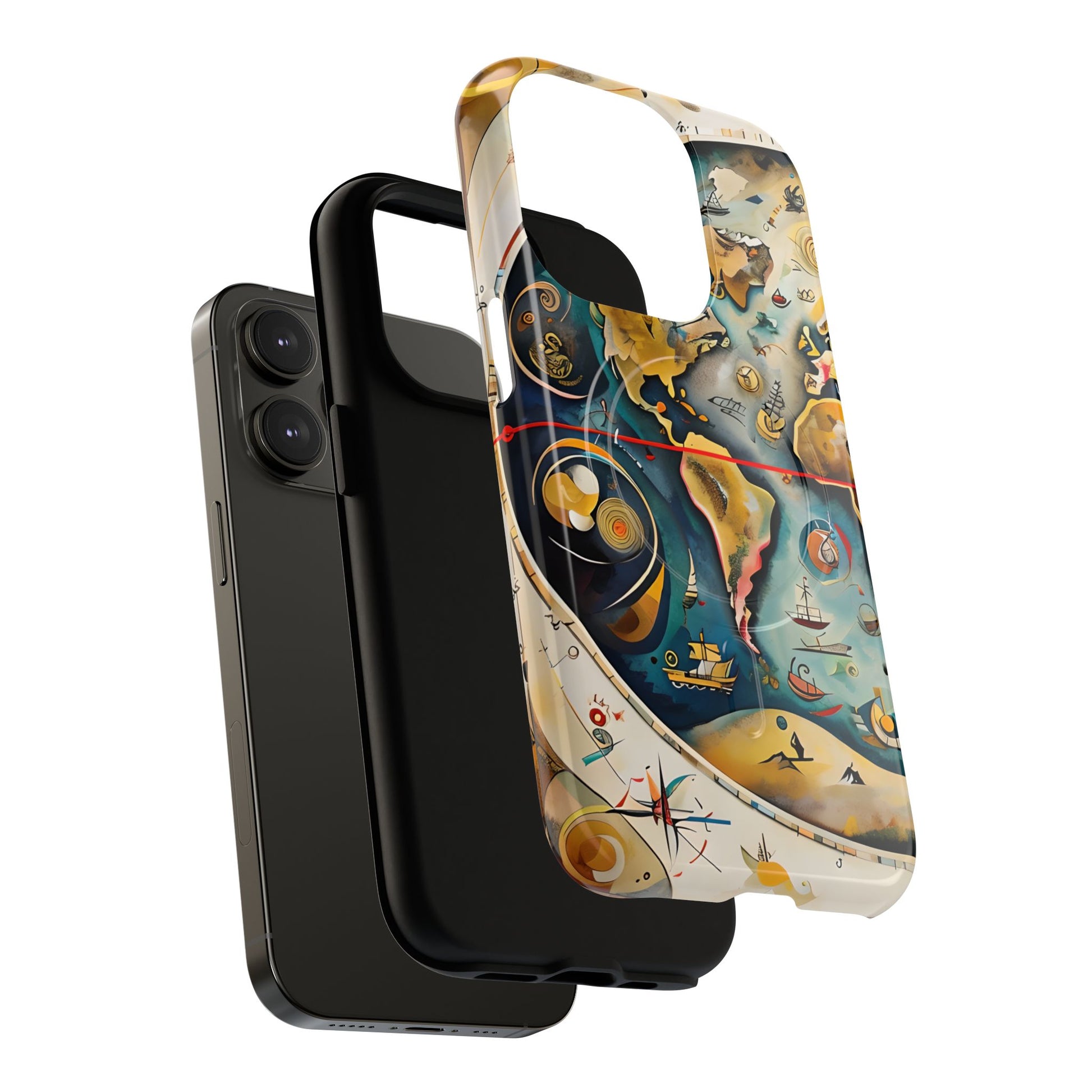 Celestial Map iPhone 14 Pro MagSafe Phone Case -Vintage Nautical World Map, Artistic Blue & Gold