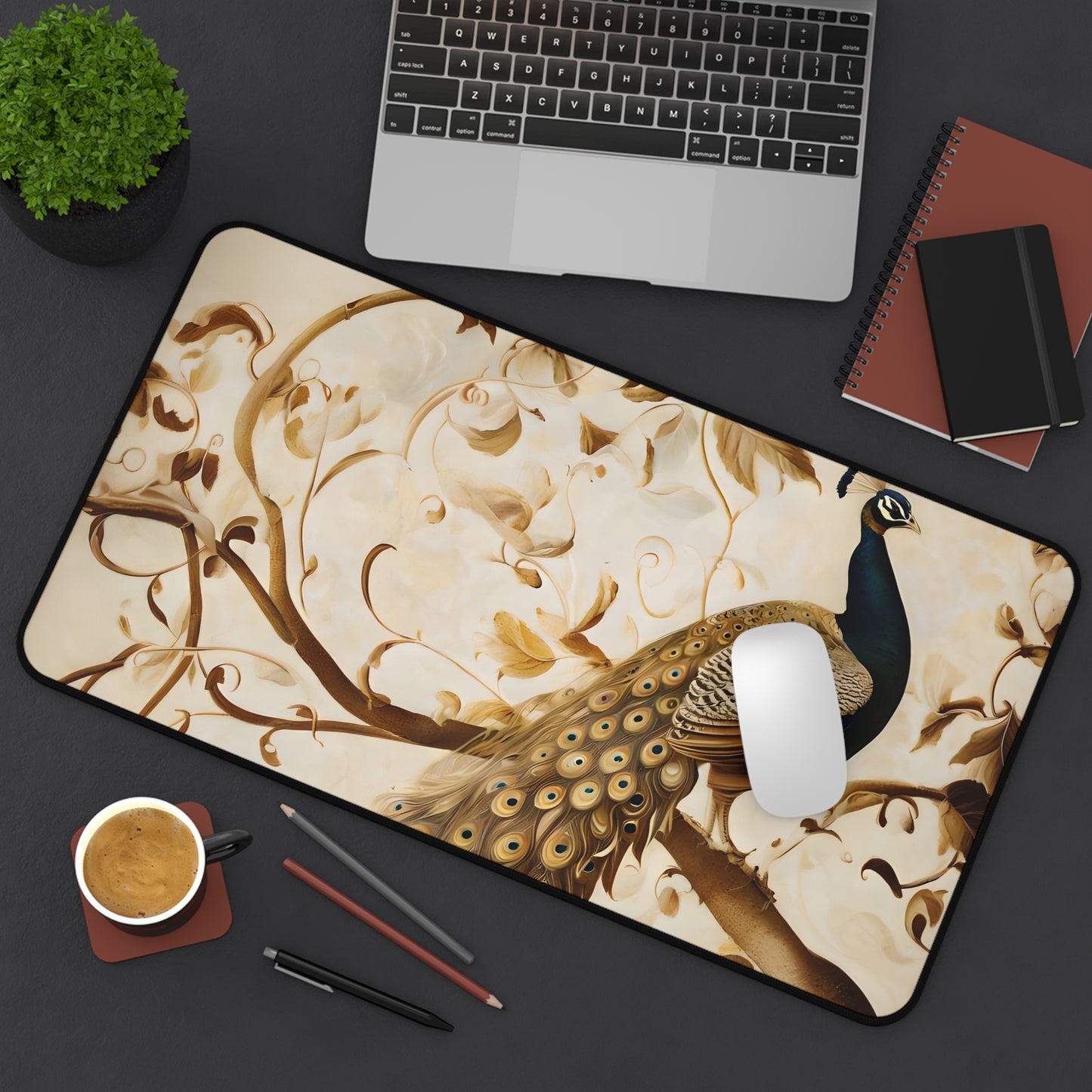 Golden Plumage Desk Mat - Premium Office Desk Pad, 3 Sizes Available, Artistic Workspace Protection
