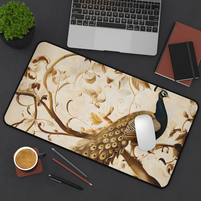 Golden Plumage Desk Mat - Premium Office Desk Pad, 3 Sizes Available, Artistic Workspace Protection