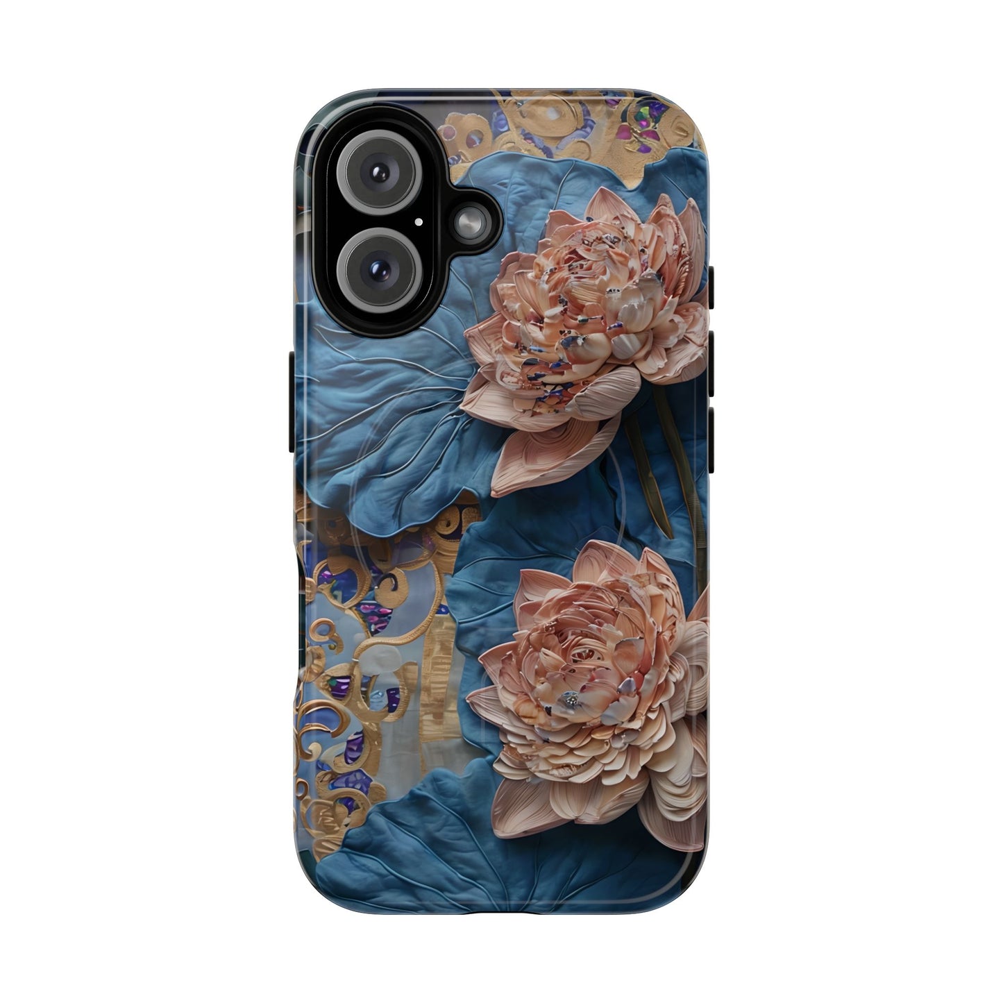Peony Midnight Tapestry - iPhone Case- MagSafe Compatible - Elegant Blue & Blush Artful Phone Cover