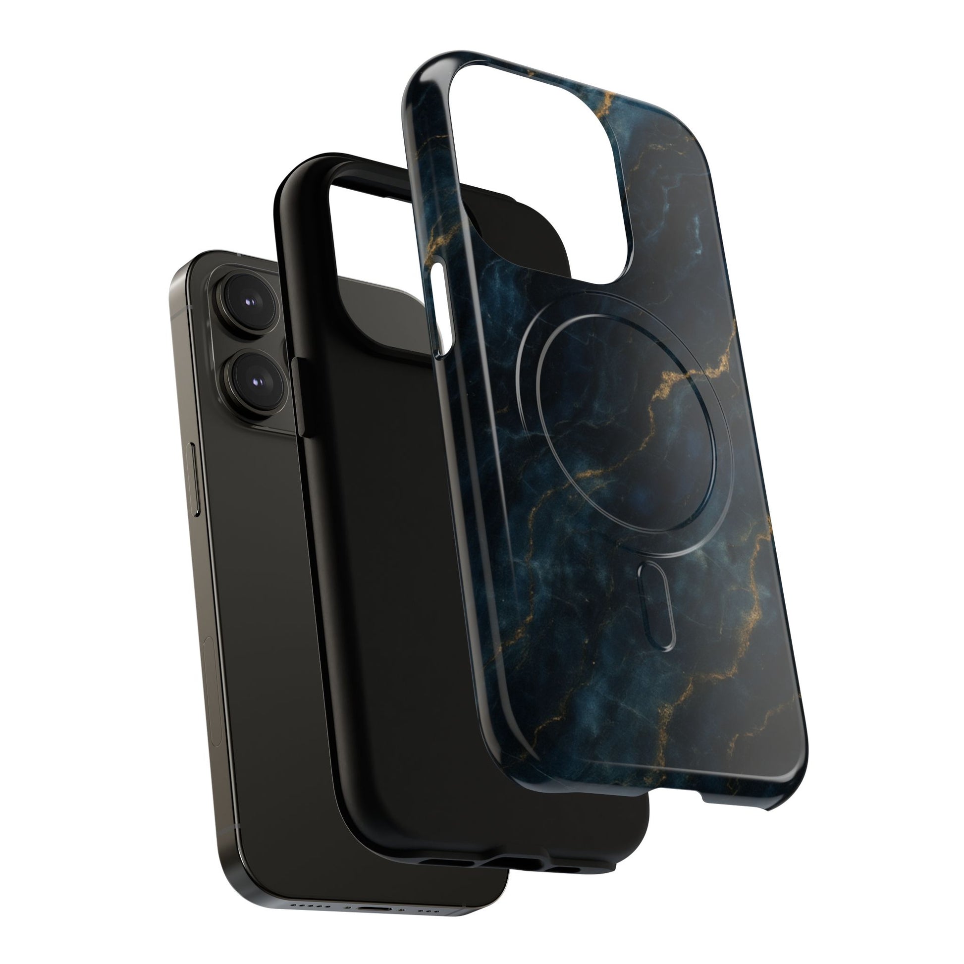 Midnight Marble MagSafe iPhone 14 Pro Case - Deep Blue Marble Design Shockproof Cover