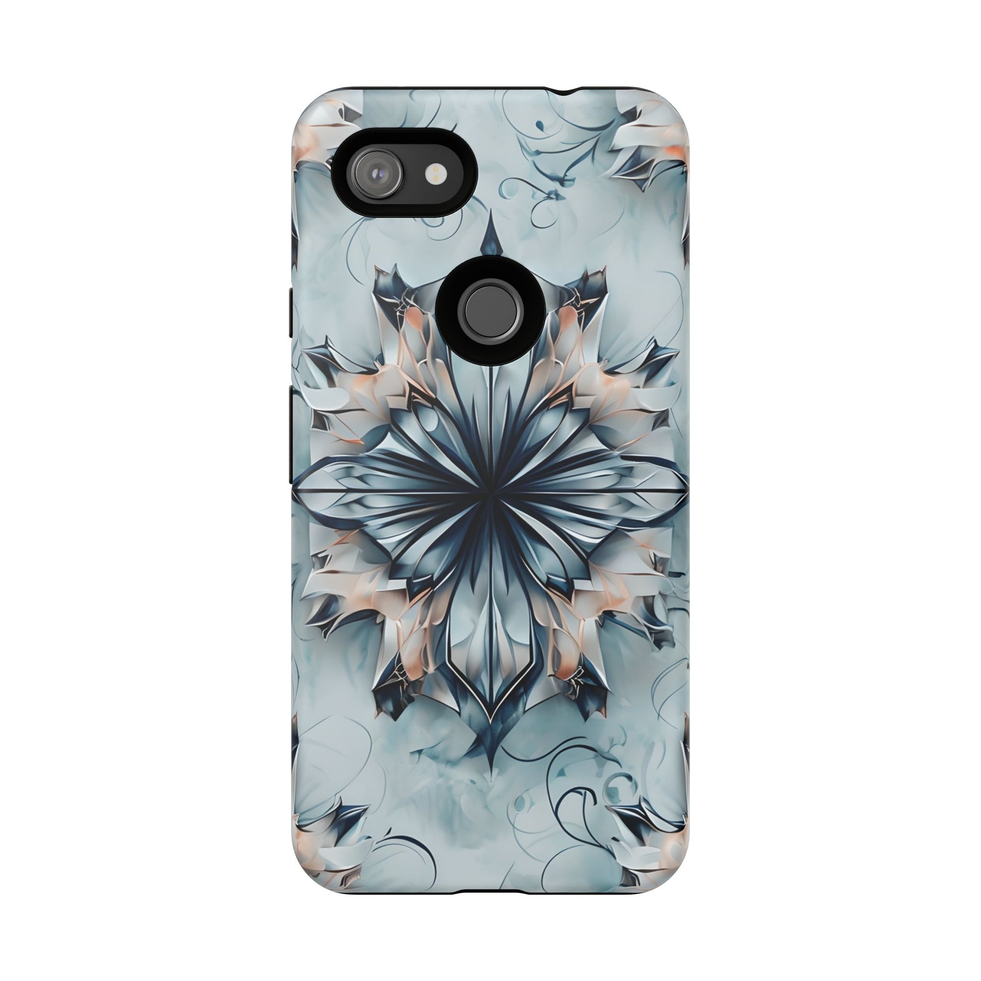 Indigo Mirage - Artistic Kaleidoscope Collection Artistic Floral - Google Pixel 3a XL Tough Phone Case - Bold Indigo Symmetrical Design