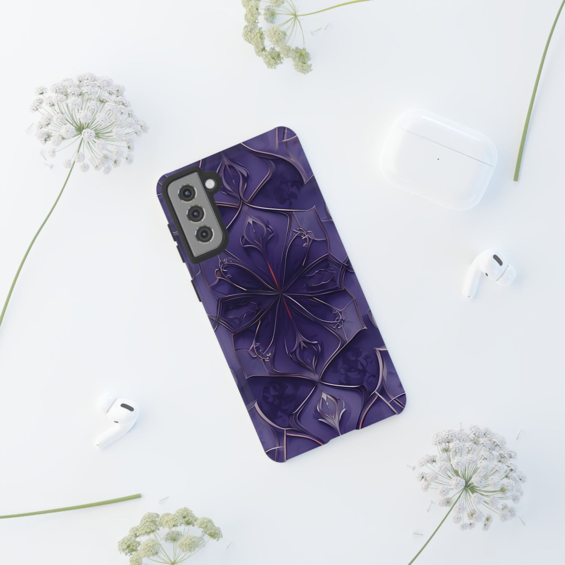 Violet Nebula - Kaleidoscope Collection Artistic Floral Burst - Samsung Galaxy S21 Plus Tough Phone Case - Bold Purple Symmetrical Design