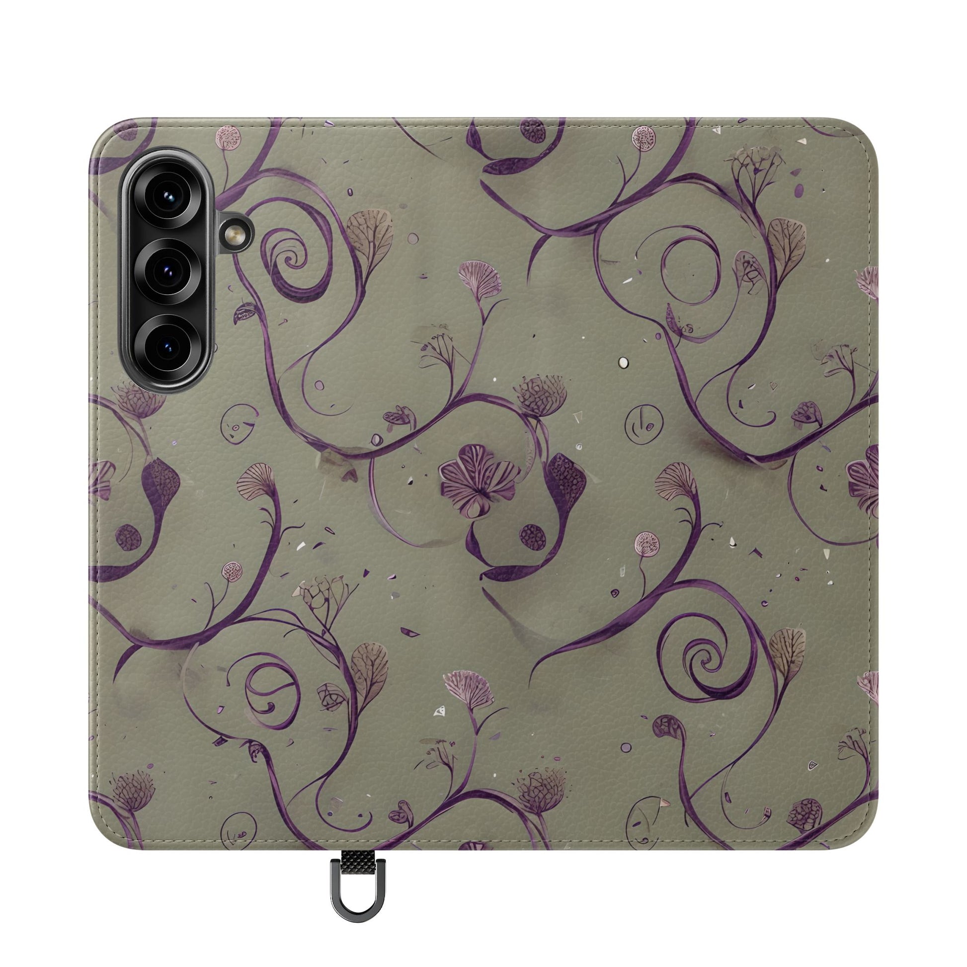 Twilight Thistle Bloom Wallet Phone Case - Elegant Purple Floral Vine Flip Cover for Samsung Galaxy S25