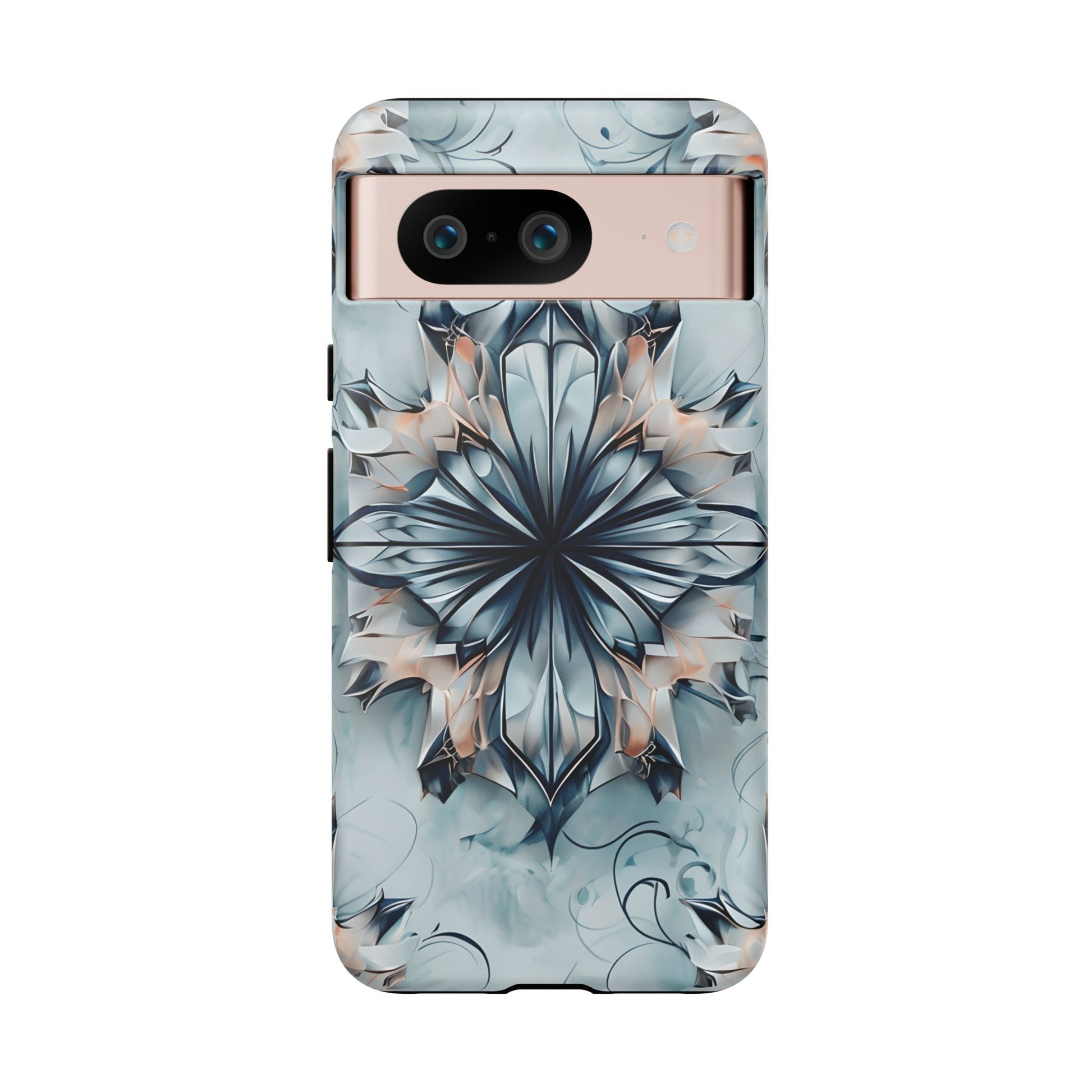 Indigo Mirage - Artistic Kaleidoscope Collection Artistic Floral - Google Pixel 8 Tough Phone Case - Bold Indigo Symmetrical Design