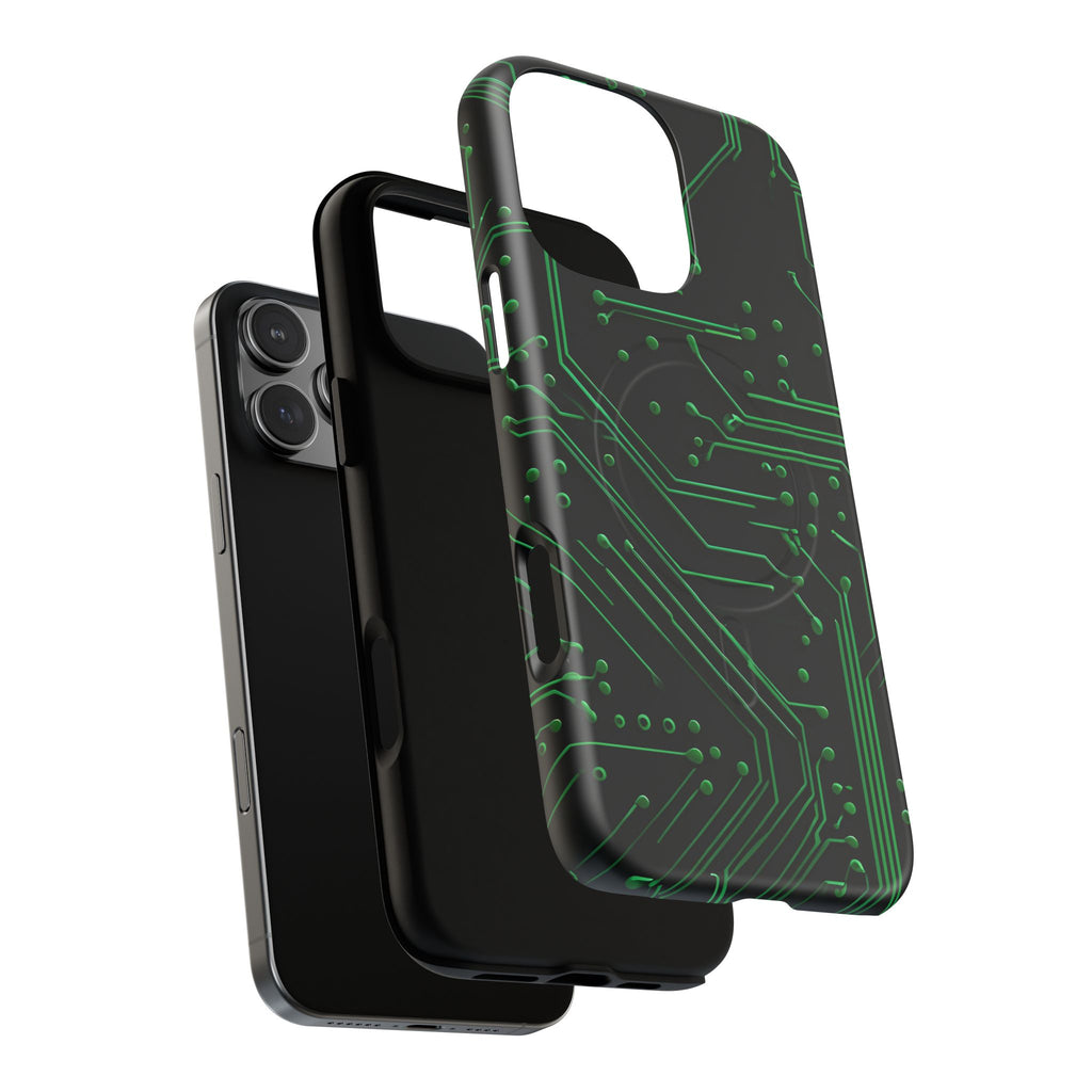 Green Circuit Grid iPhone 16 Pro Max MagSafe Compatible case- Tech-Inspired Shockproof Cover
