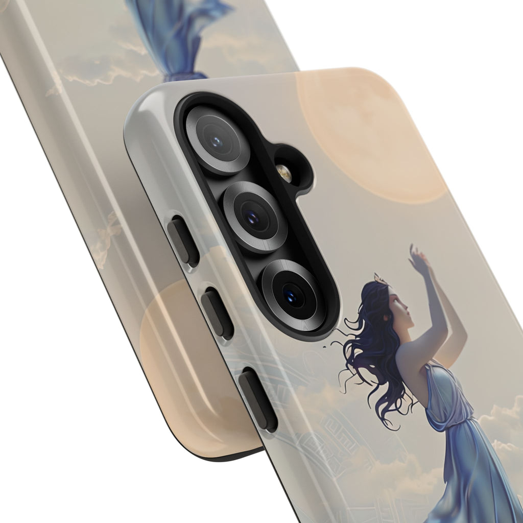 Moonlit Ascend - Ethereal Celestial Art Samsung Galaxy S25 Tough Phone Case - Dreamy Night Sky & Floating Woman Design