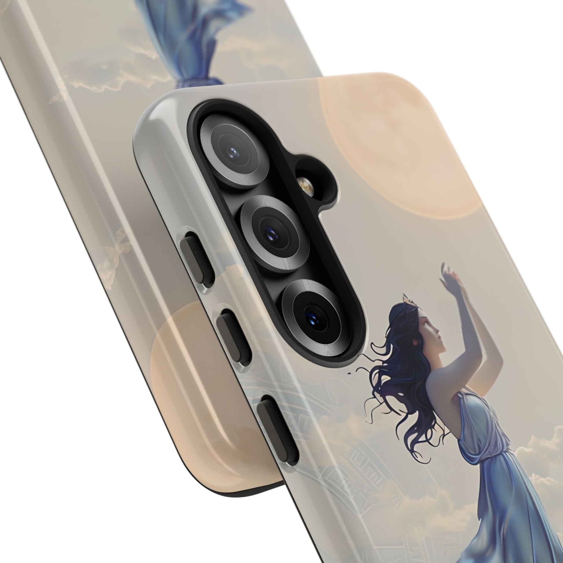 Moonlit Ascend - Ethereal Celestial Art Samsung Galaxy S25 Tough Phone Case - Dreamy Night Sky & Floating Woman Design