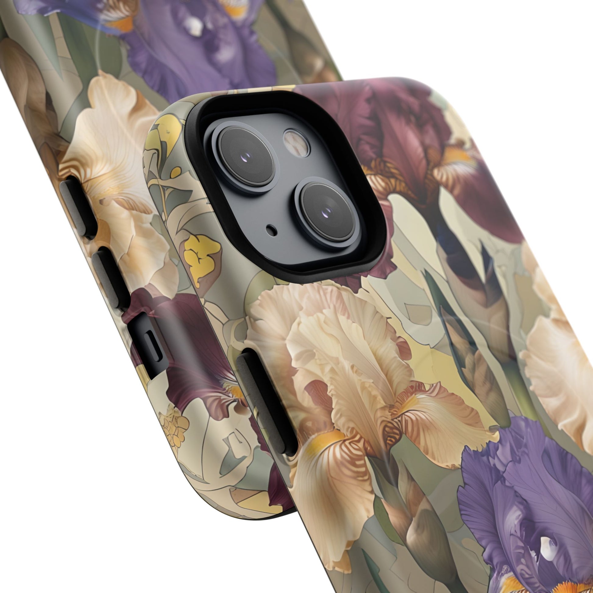 Iris Reverie - Elegant Painterly - iPhone 14 - MagSafe Compatible - Artistic Purple & Cream Iris Design