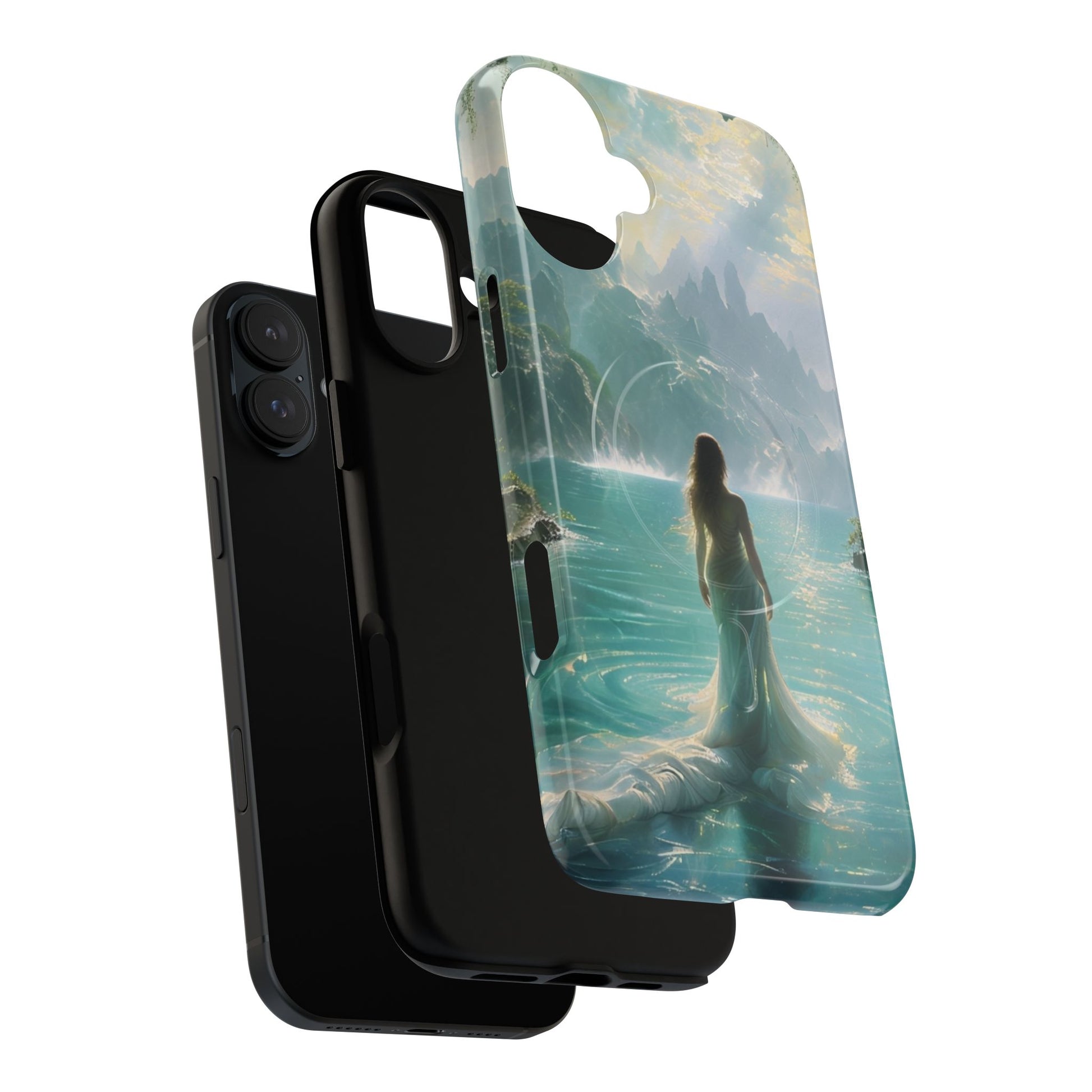Celestial Tides - Dreamscape Art iPhone 16 Plus MagSafe Phone Case -Ethereal Woman & Fantasy Landscape Design
