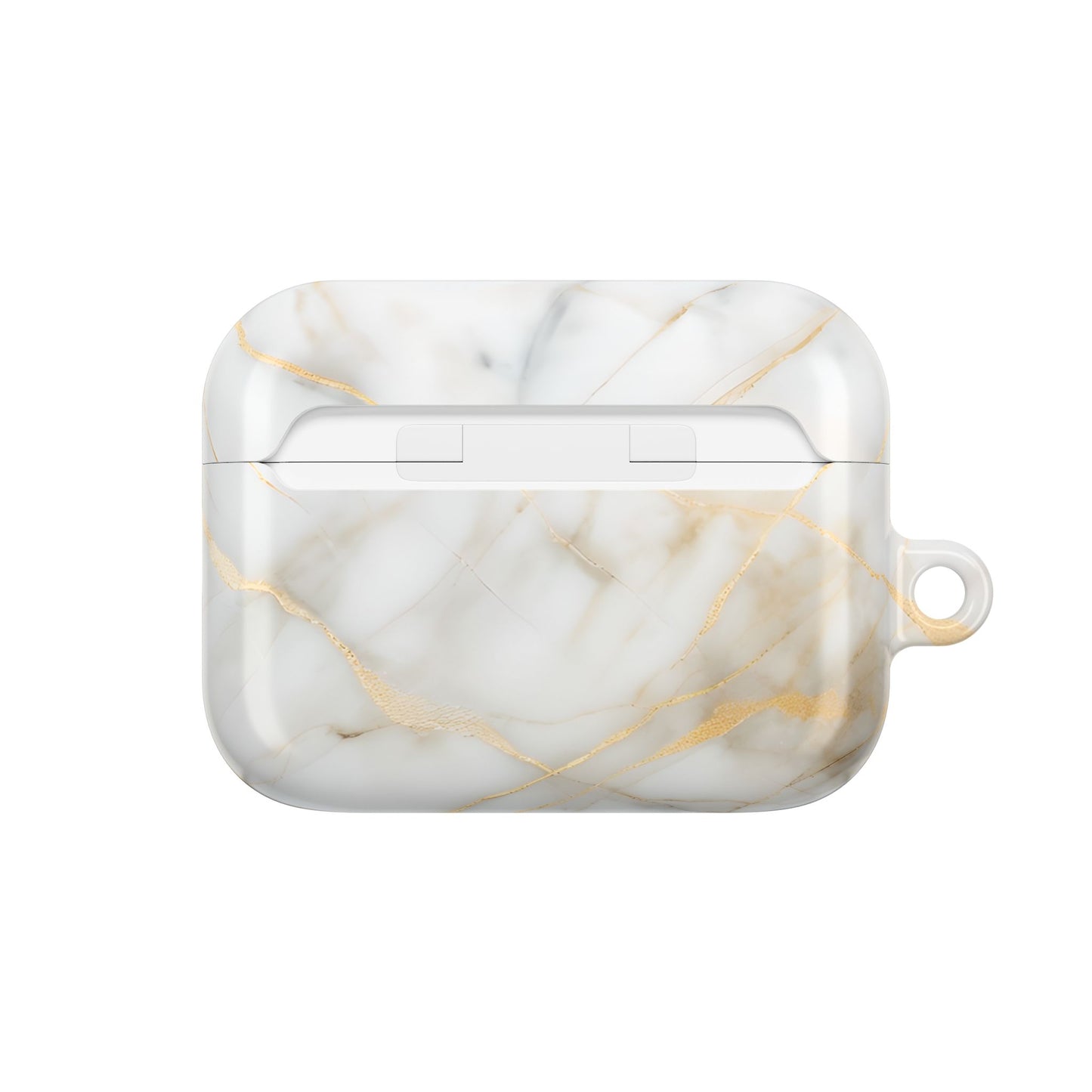 Golden Vein AirPods case back view showing white marble pattern with gold veins