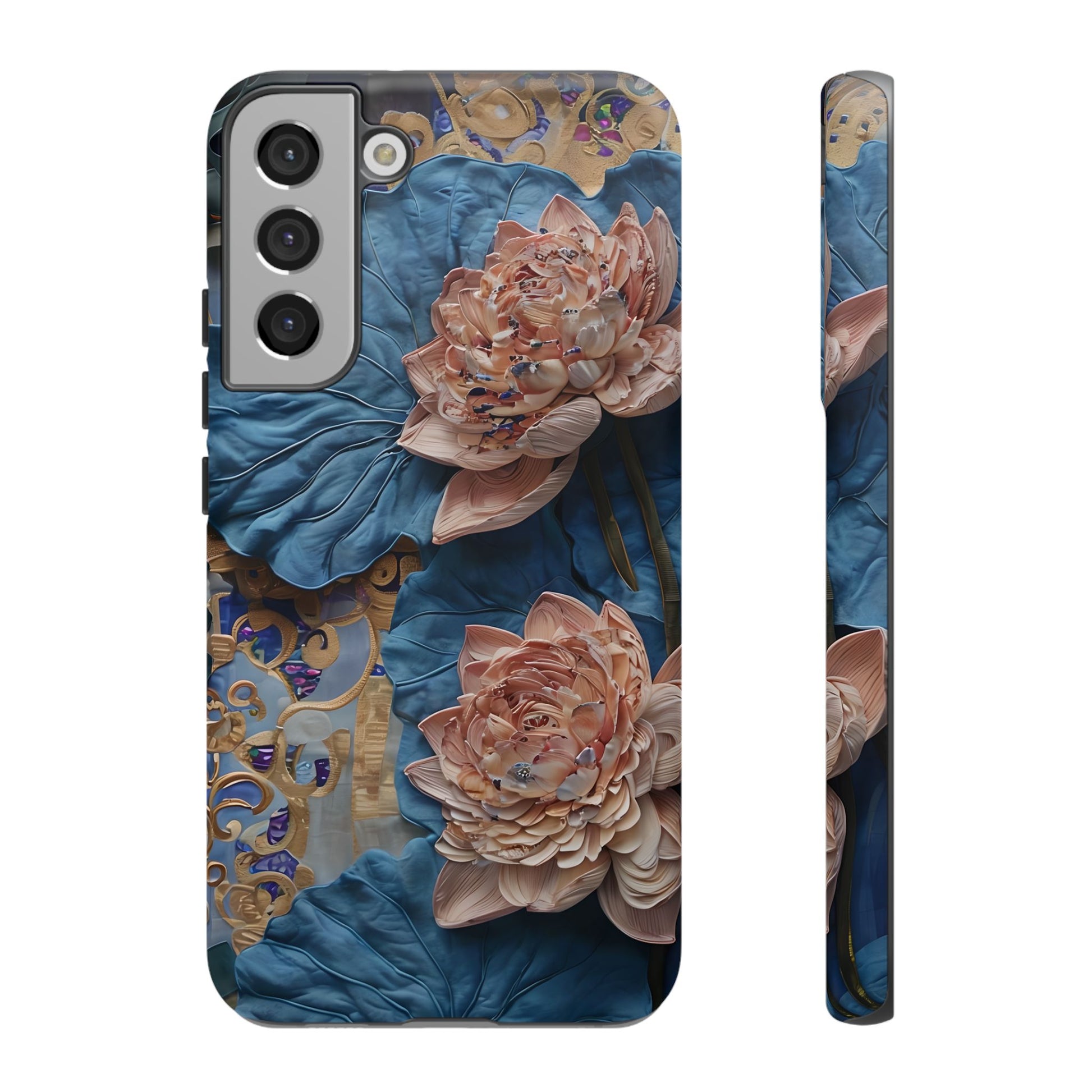 Peony Midnight Tapestry - Samsung Galaxy S22 Plus - Elegant Blue & Blush Artful Phone Cover
