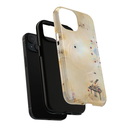 Keys of Imagination shockproof dual layer iPhone MagSafe case with piano keys watercolor design