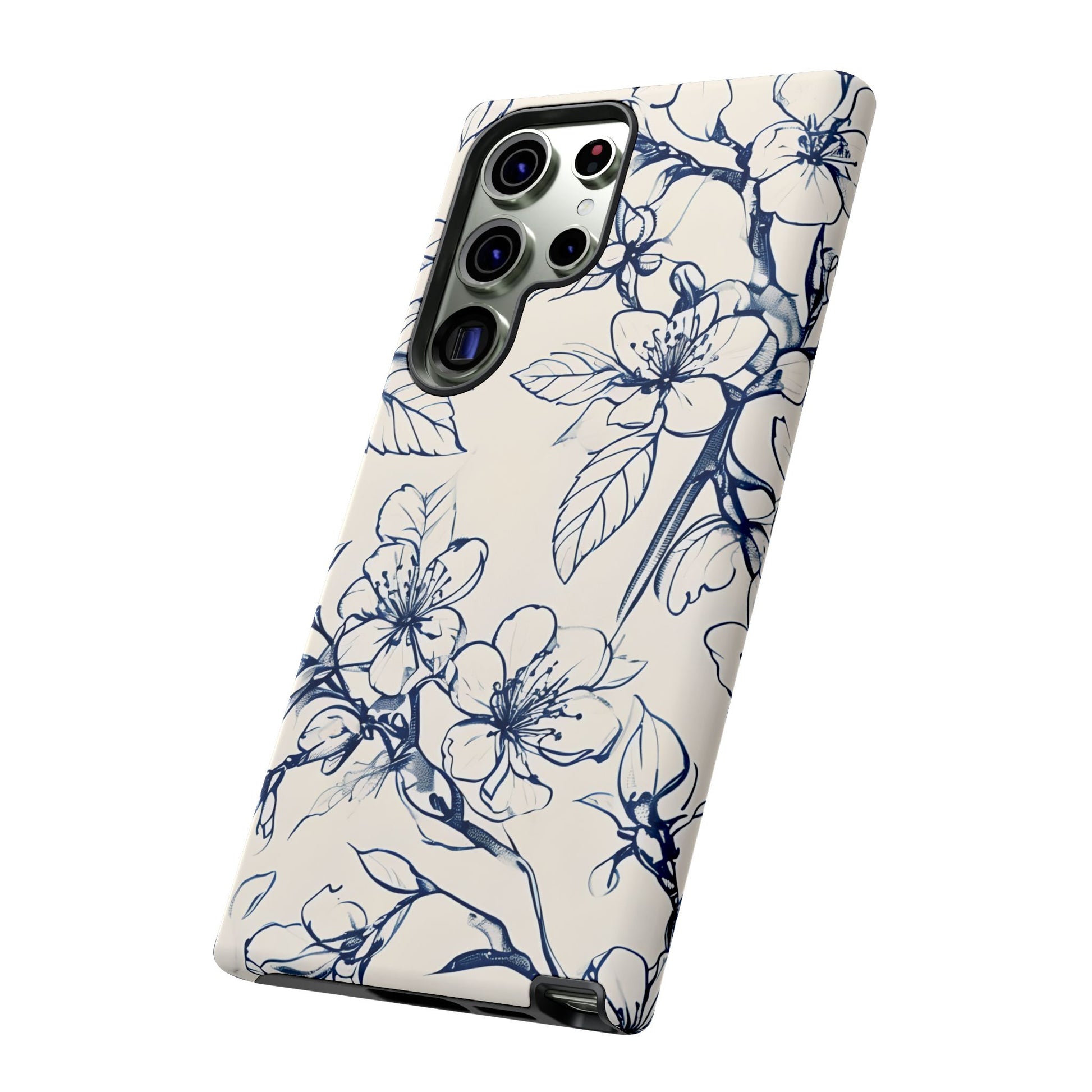 Blossom Sketch - Artistic Blue Floral Samsung Galaxy S23 Ultra Tough Phone Case - Hand-Drawn Botanical Design