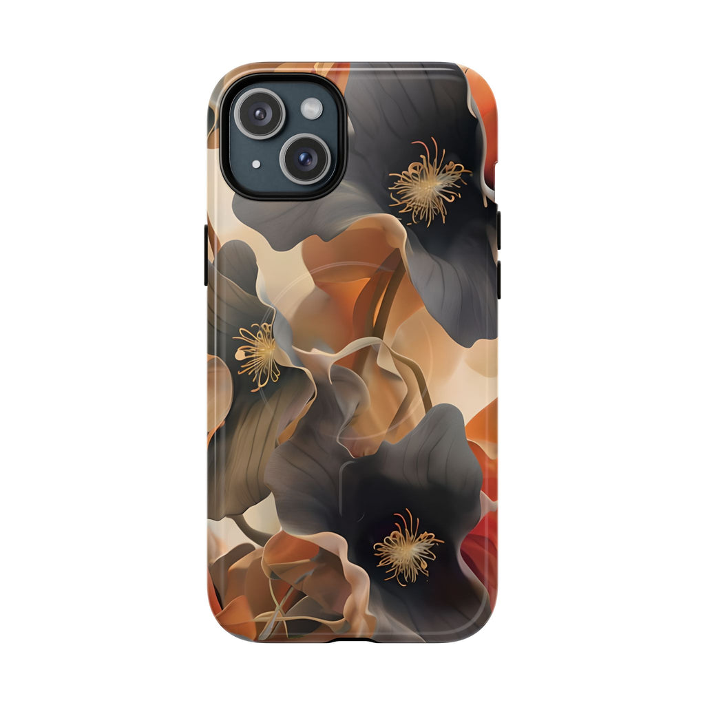 Autumn Ember - Moody Floral Art iPhone 15 Plus MagSafe Phone Case -Warm Earthy Botanical Design