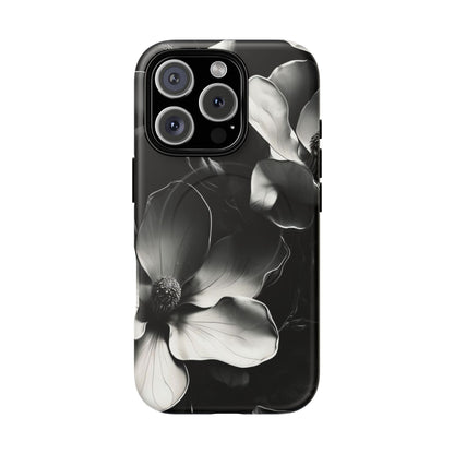 Monochrome Magnolia - Elegant Black & White Floral iPhone MagSafe Phone Case - Artistic Magnolia Design