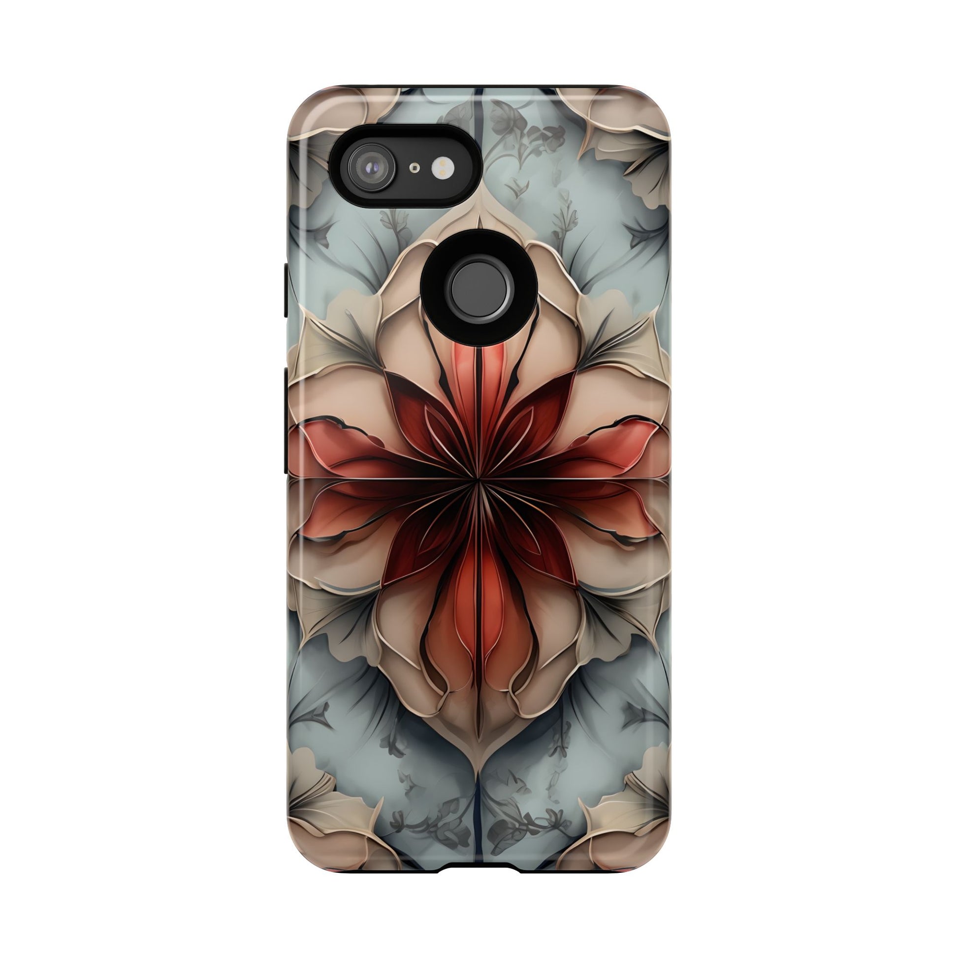 Ember Bloom - Kaleidoscope Collection Artistic Floral - Google Pixel 3 Tough Phone Case - Fiery Symmetrical Design