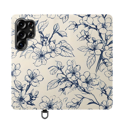 Blossom Sketch - Minimalist Floral Flip Phone Case for Samsung Galaxy