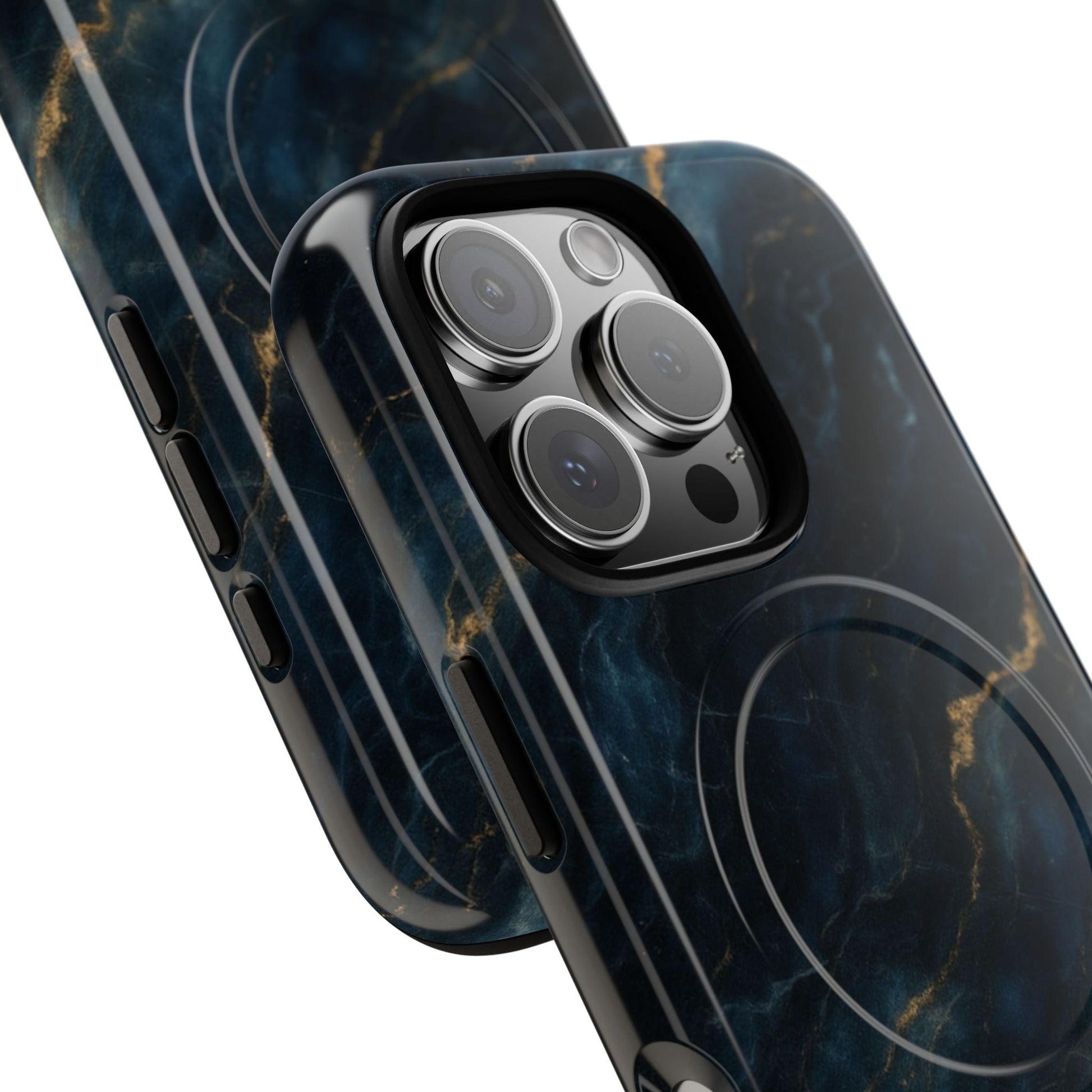 Midnight Marble MagSafe iPhone 16 Pro Case - Deep Blue Marble Design Shockproof Cover