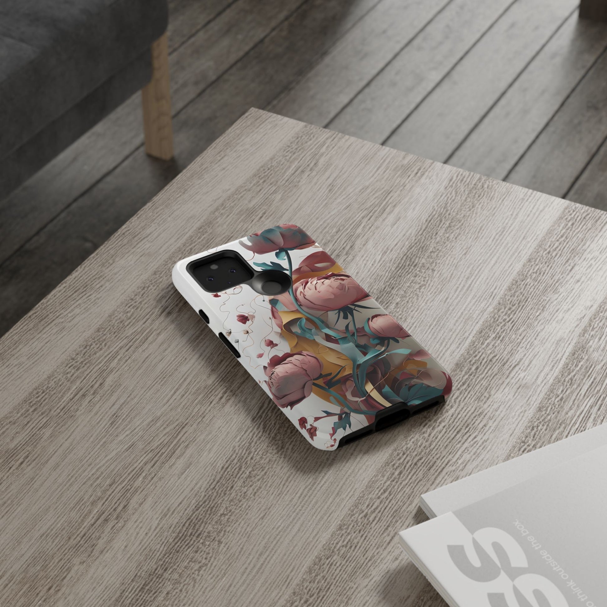 Blushing Peony Veil - Elegant Painterly Floral Google Pixel 5 5G Tough Phone Case - Soft Blush & Teal Peony Design