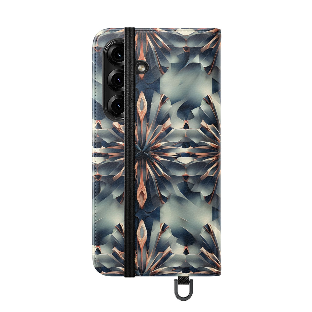 Obsidian Kaleidoscope Samsung Galaxy S25 Wallet Case - Elegant Abstract Flip Cover with Card Slots