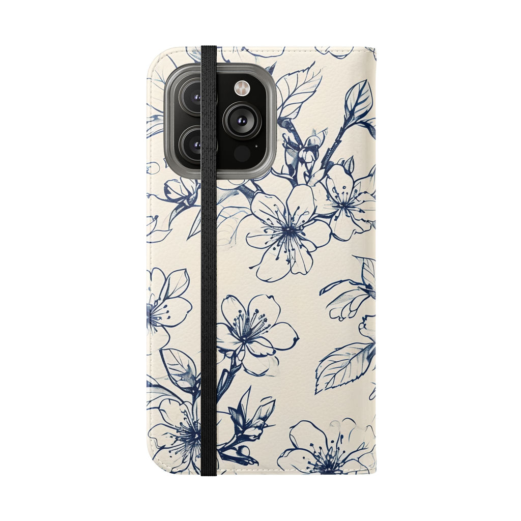 Blossom Sketch - Minimalist Floral Flip Phone Case for iPhone 14 Pro Max