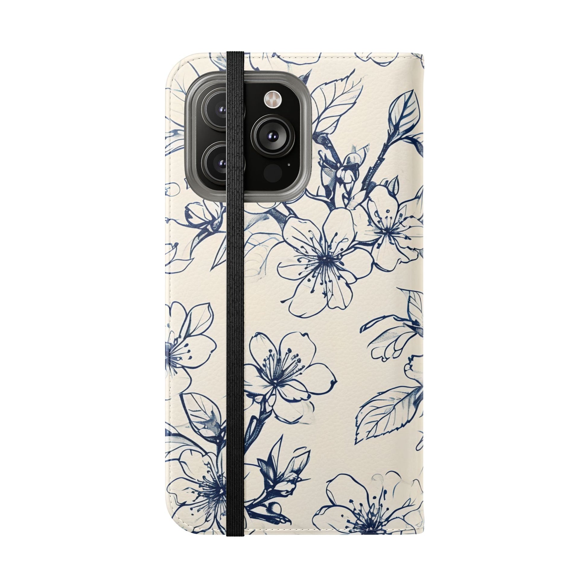 Blossom Sketch - Minimalist Floral Flip Phone Case for iPhone 14 Pro Max