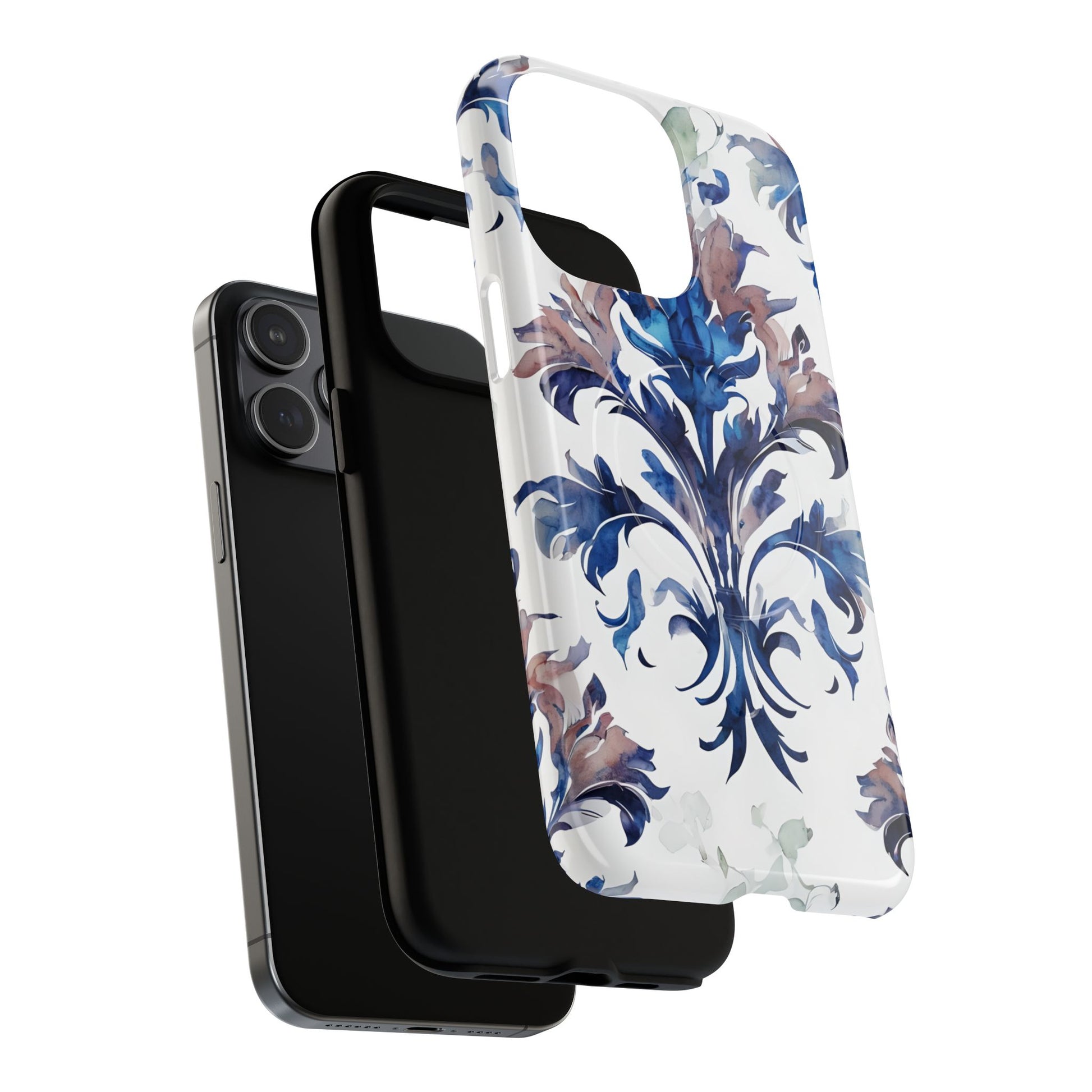Delft Reverie - Elegant Blue & White iPhone 15 Pro Max MagSafe Phone Case - Dutch Delftware-Inspired Floral Design