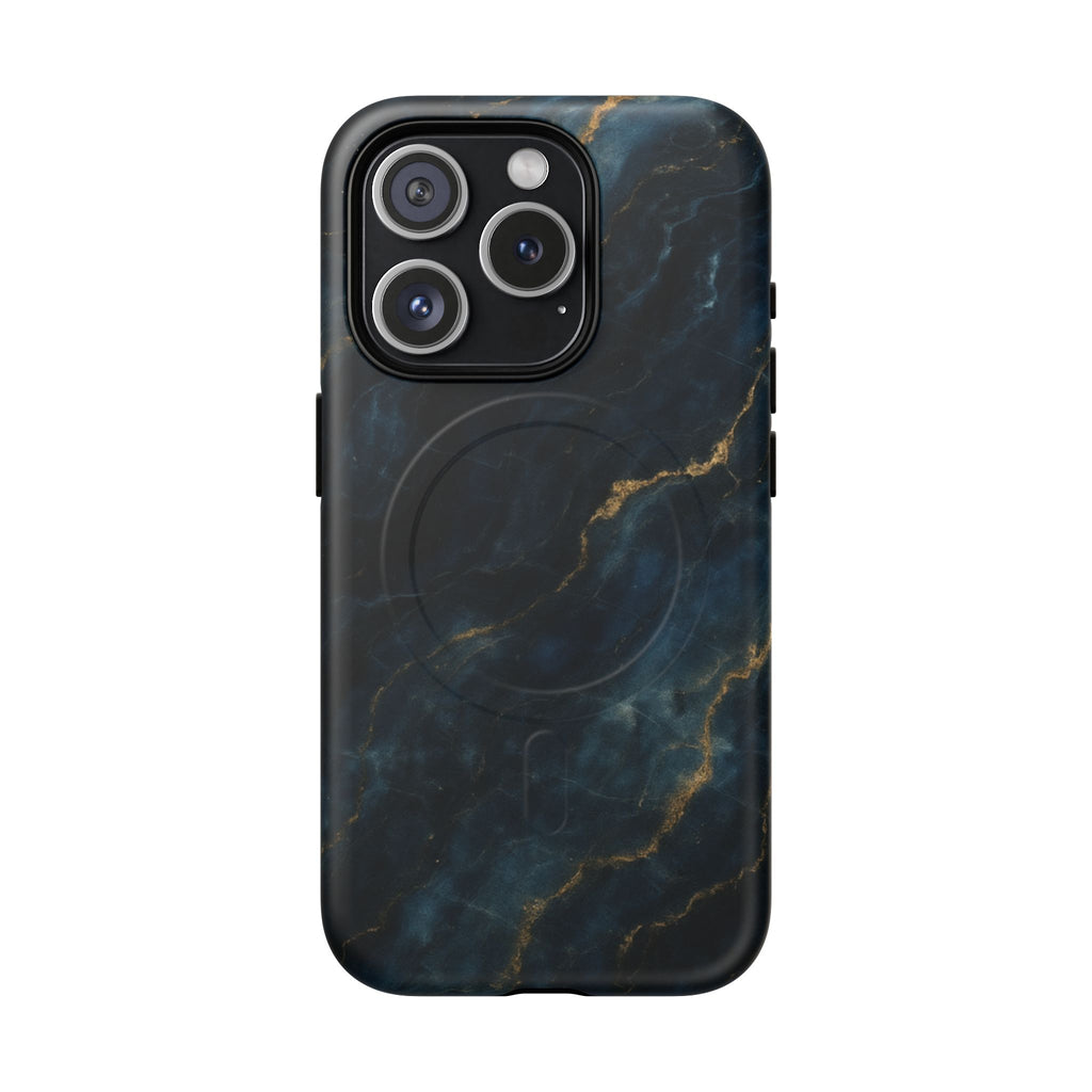 Midnight Marble MagSafe iPhone 15 Pro Case - Deep Blue Marble Design Shockproof Cover