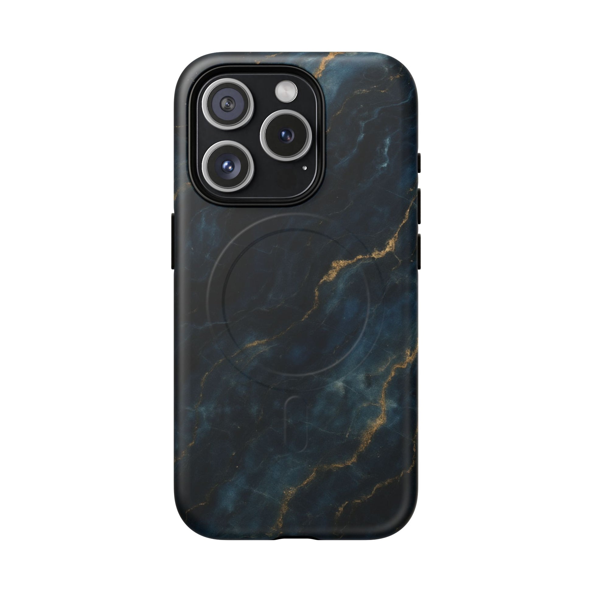 Midnight Marble MagSafe iPhone 15 Pro Case - Deep Blue Marble Design Shockproof Cover
