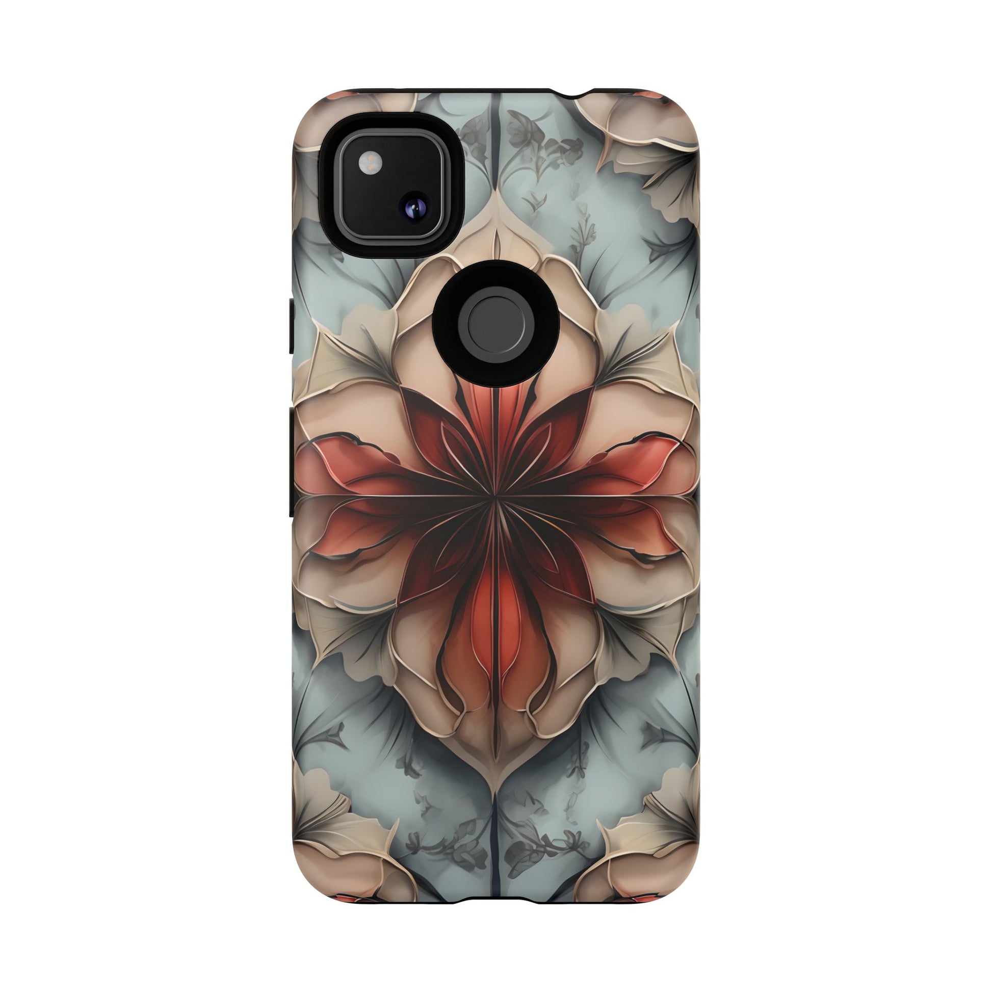 Ember Bloom - Kaleidoscope Collection Artistic Floral - Google Pixel 4a Tough Phone Case - Fiery Symmetrical Design